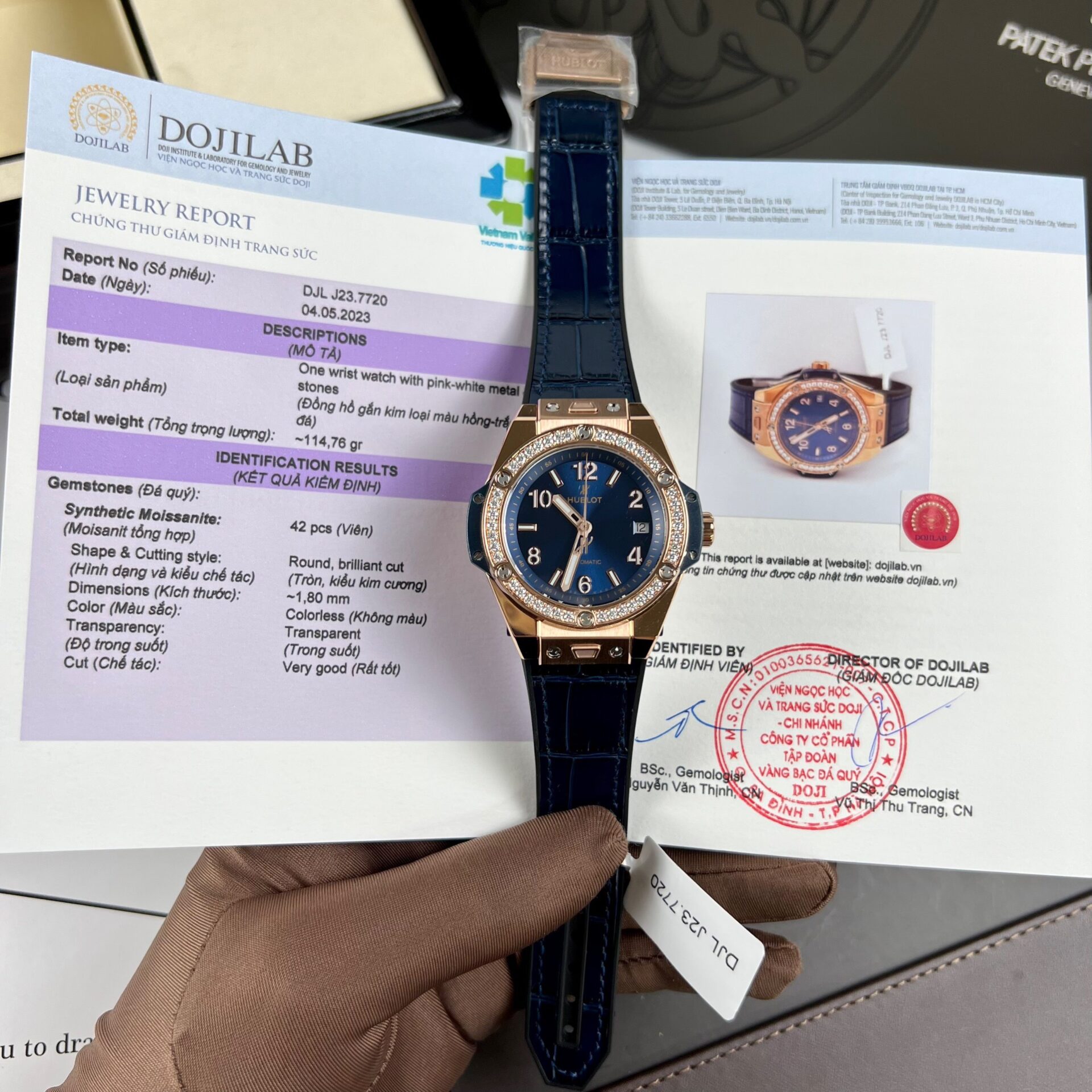 Hublot One Click King Gold Replica Watch With Blue Dial Moissanite 39mm - Top club