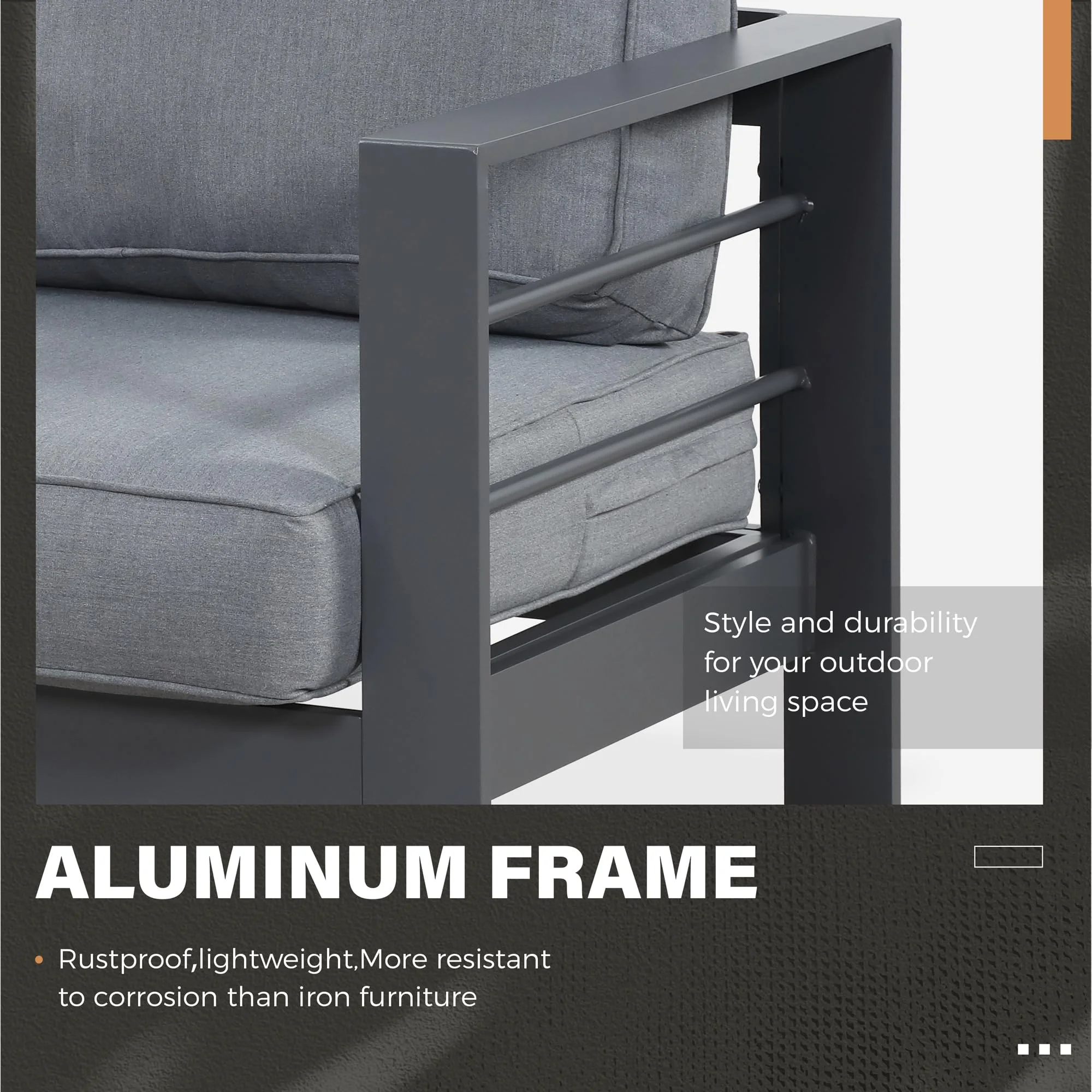 CozyHom 5 Pcs Outdoor Patio Aluminum Furniture Sofa Sets, Outside Patio Conversation Couch Sets With Table&Cushions for Garden Porch, Gray - Image 40