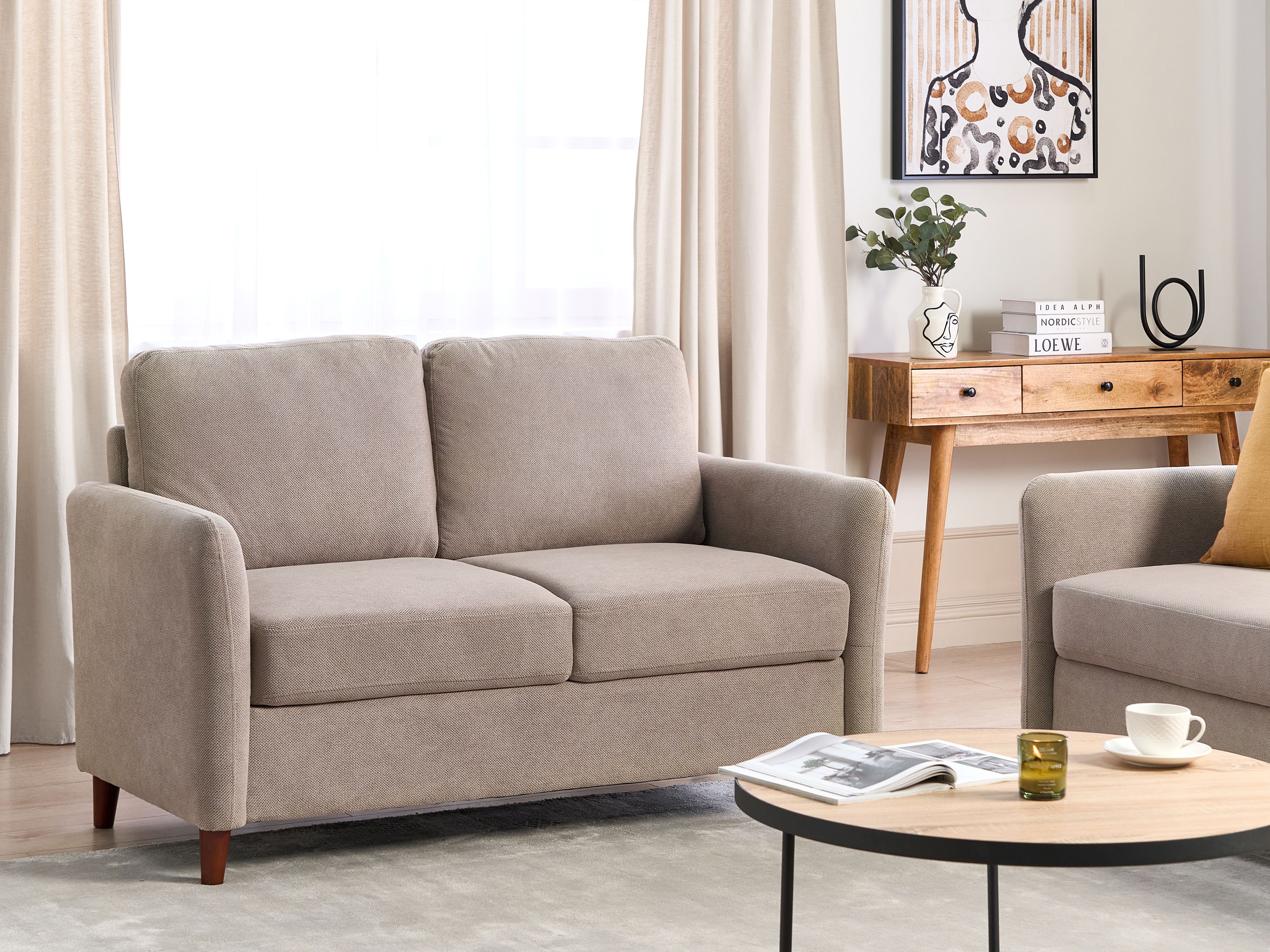 Sofa 2 Seater MARE Fabric Taupe with Storage