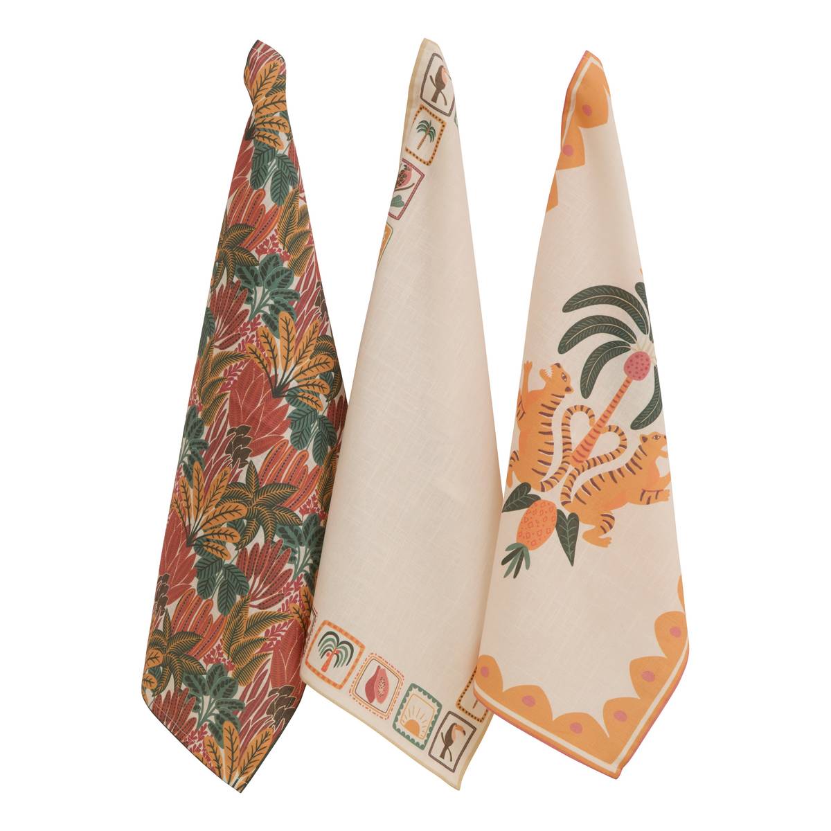 Set of 3 "Tropical" tea towels Orange, 180 g/m2, 70x45 cm