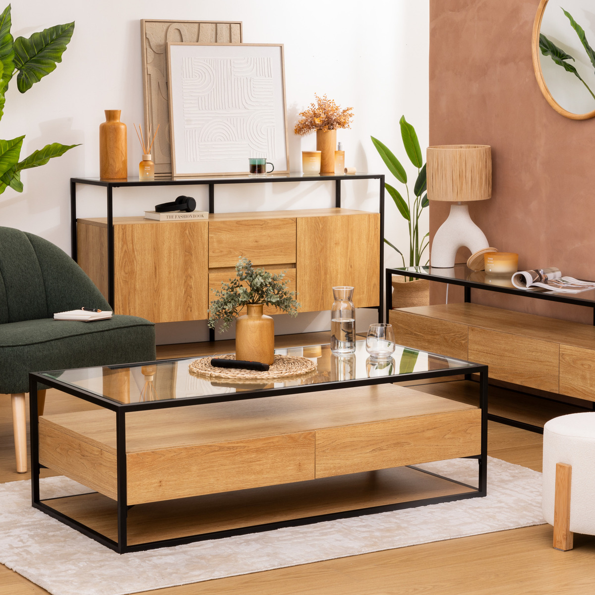 2-drawer coffee table "Aldea" Beige, 120x60x40 cm