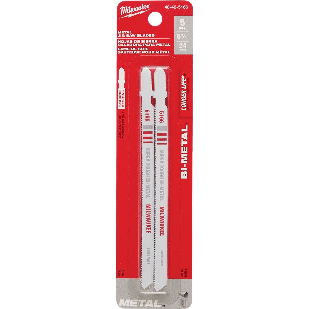 Milwaukee T-Shank 5-1/4 In. x 24 TPI Bi-Metal Jig Saw Blade, Metal Cutting (5-Pack)