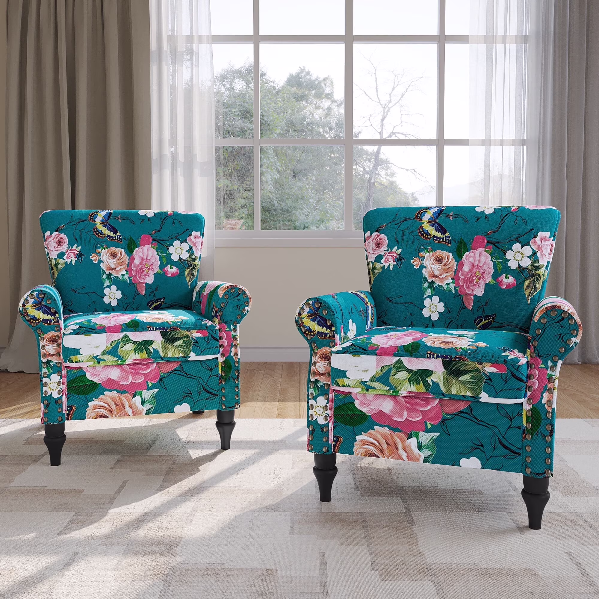 DREAMSIDEA Accent Chairs Upholstered Pattern Morden Armchair Comfy Linen Fabric Single Sofa for Living Room, Pattern White - Image 11