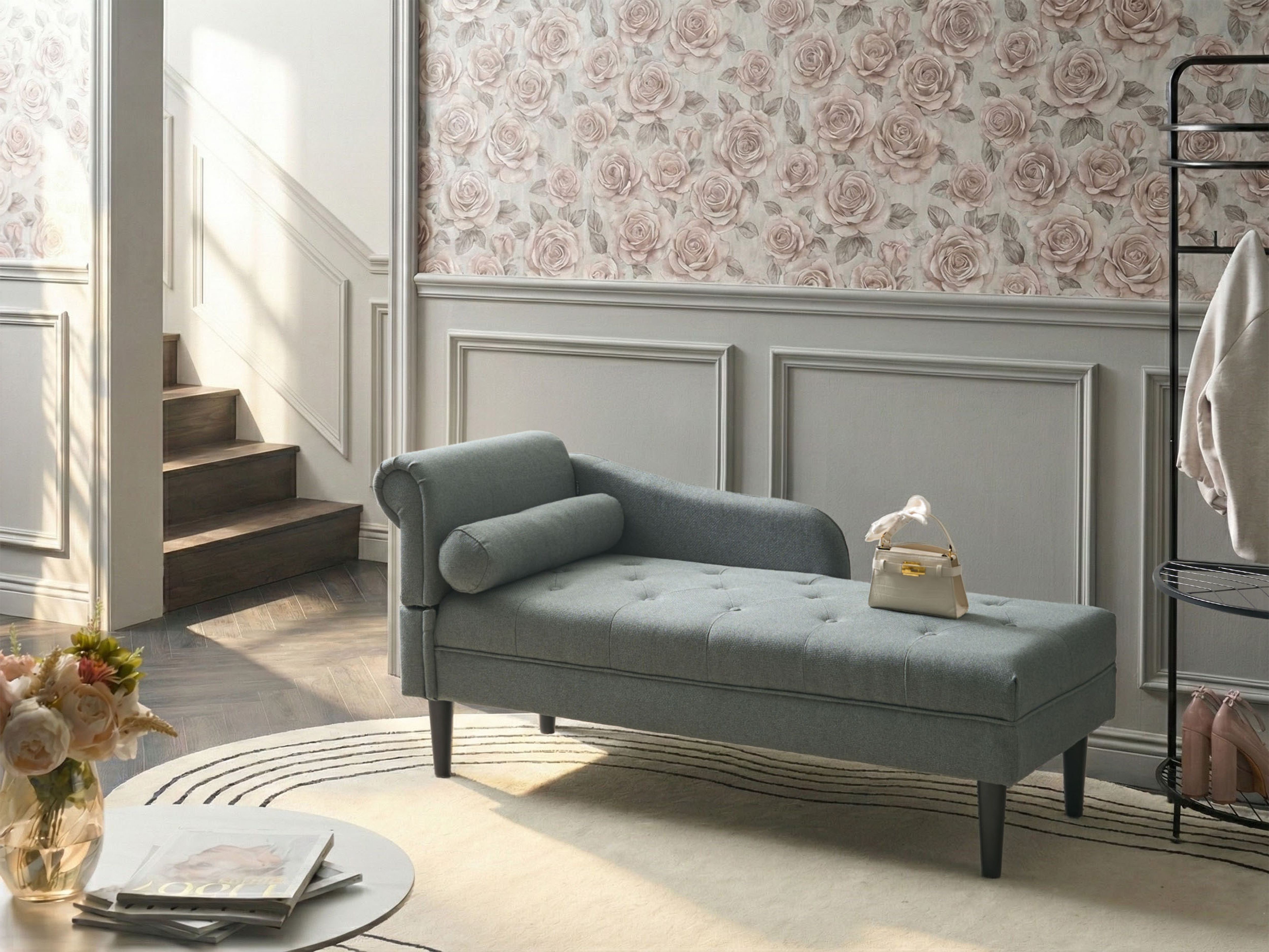 Left-Hand Chaise Lounge YVOIRE Fabric Green