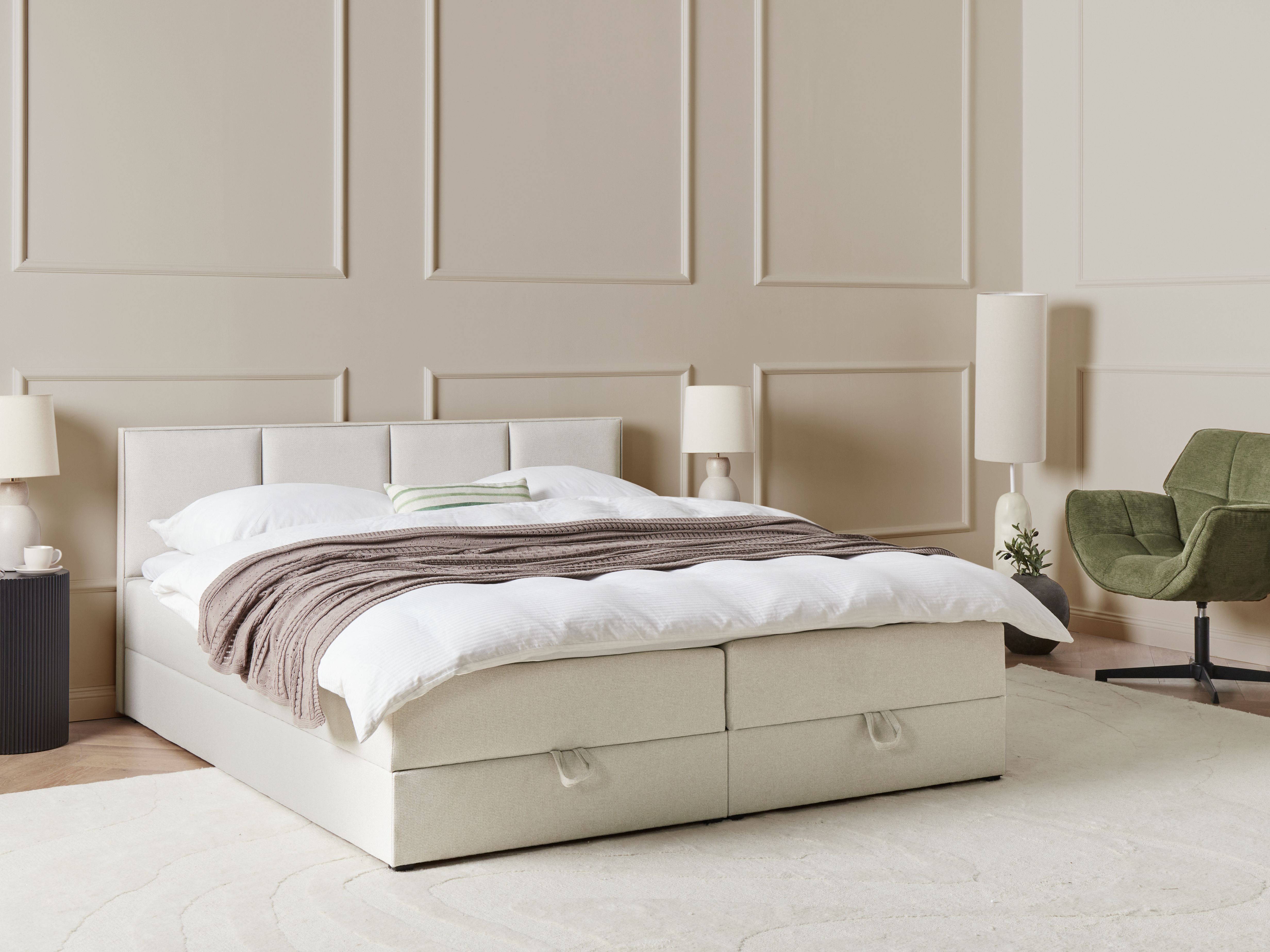 Divan Bed with Storage Fabric BARONET 180 x 200 cm (EU Super King) Off-White