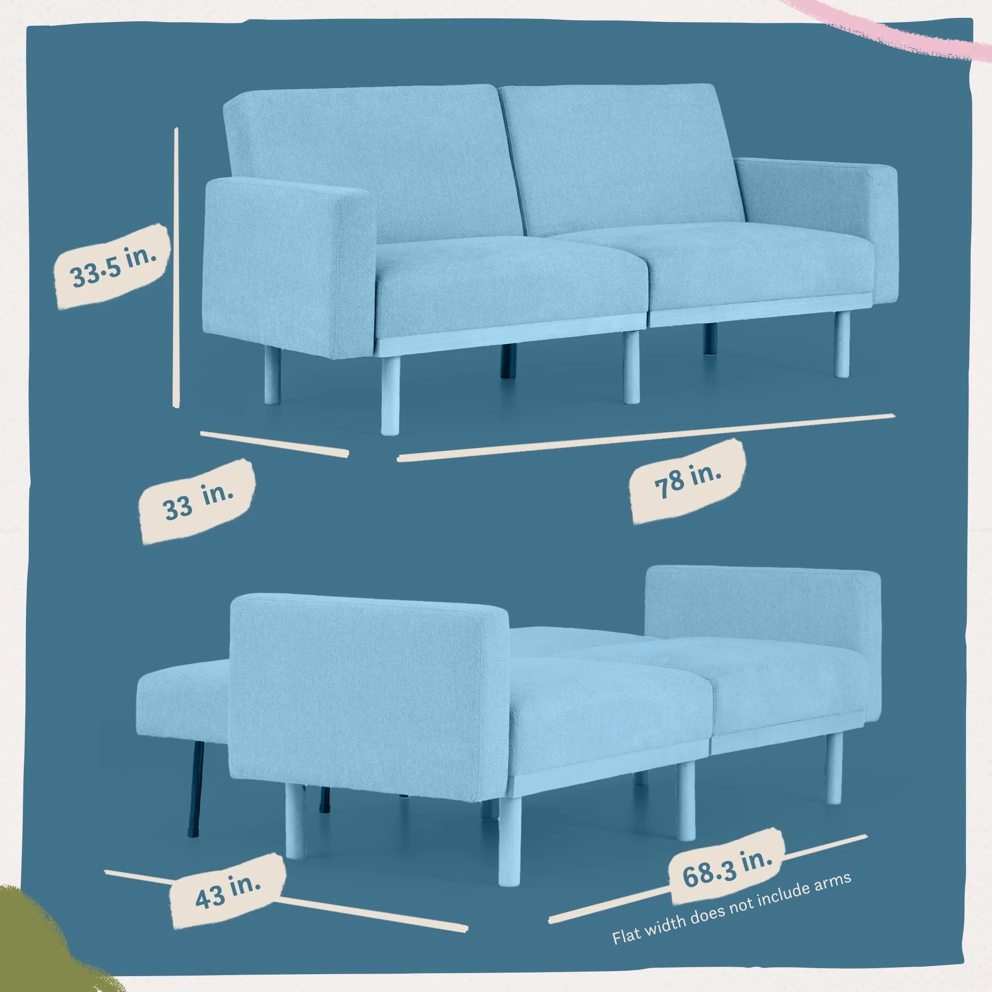 Mayview Upholstered Wood Base Futon, Light Gray
