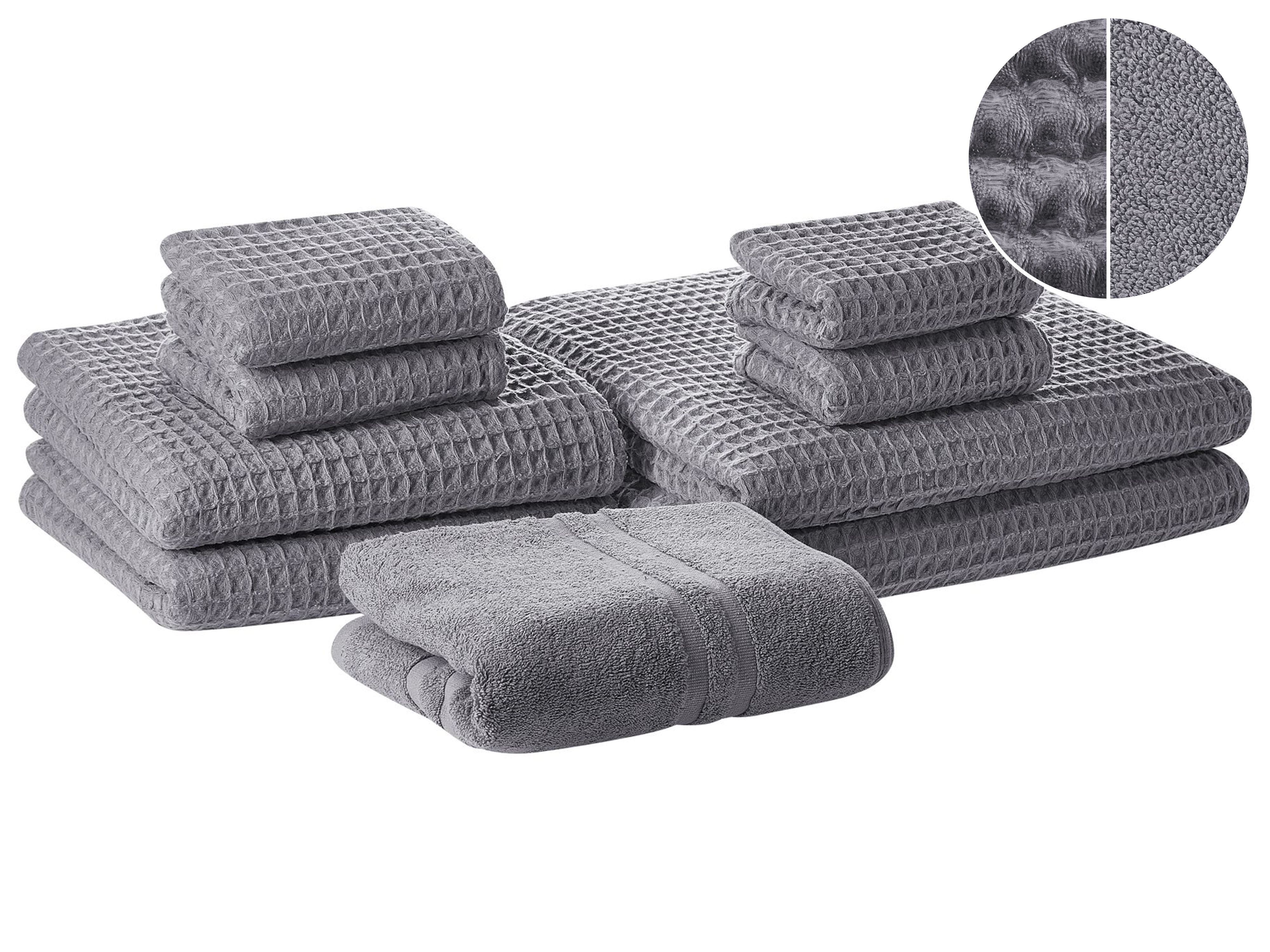 Set of 9 Towels AREORA Cotton Light Grey