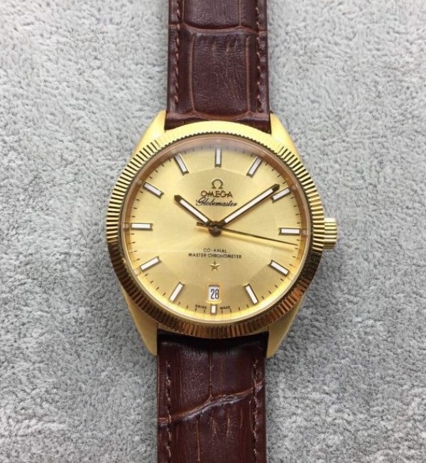 Replica Omega Globemaster Master Chronometer YG Dial/Case Brown Leather Strap A8913 - Top club