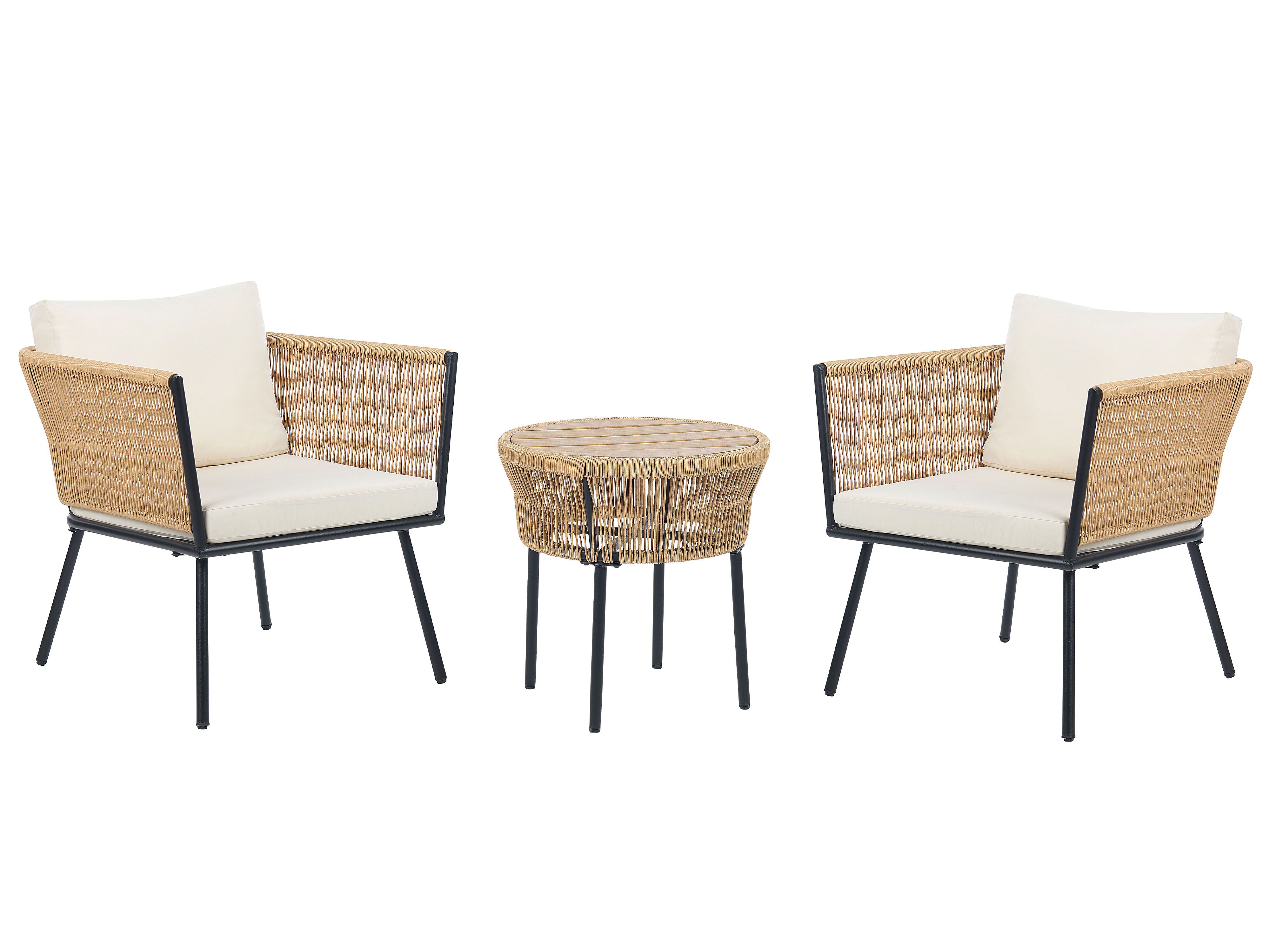 Bistro Set with Cushions GARGANO PE Rattan Natural