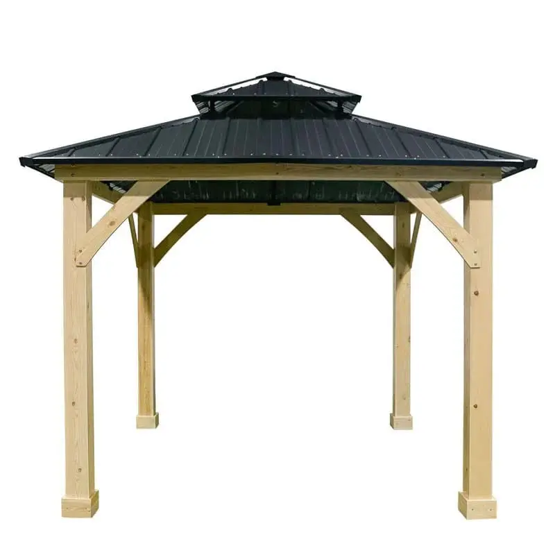 Hardtop Patio Gazebo, 10 x 10 FT, Gray, Wood And Steel - Image 4 Hardtop Patio Gazebo, 10 x 10 FT, Gray, Wood And Steel - Image 4