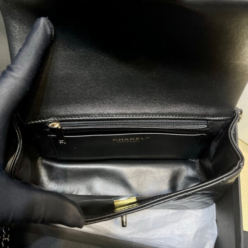 Replica Chanel Lambskin Mini Flap Bag With Top Handle Black As2431 With Charms1:1High-quality replica