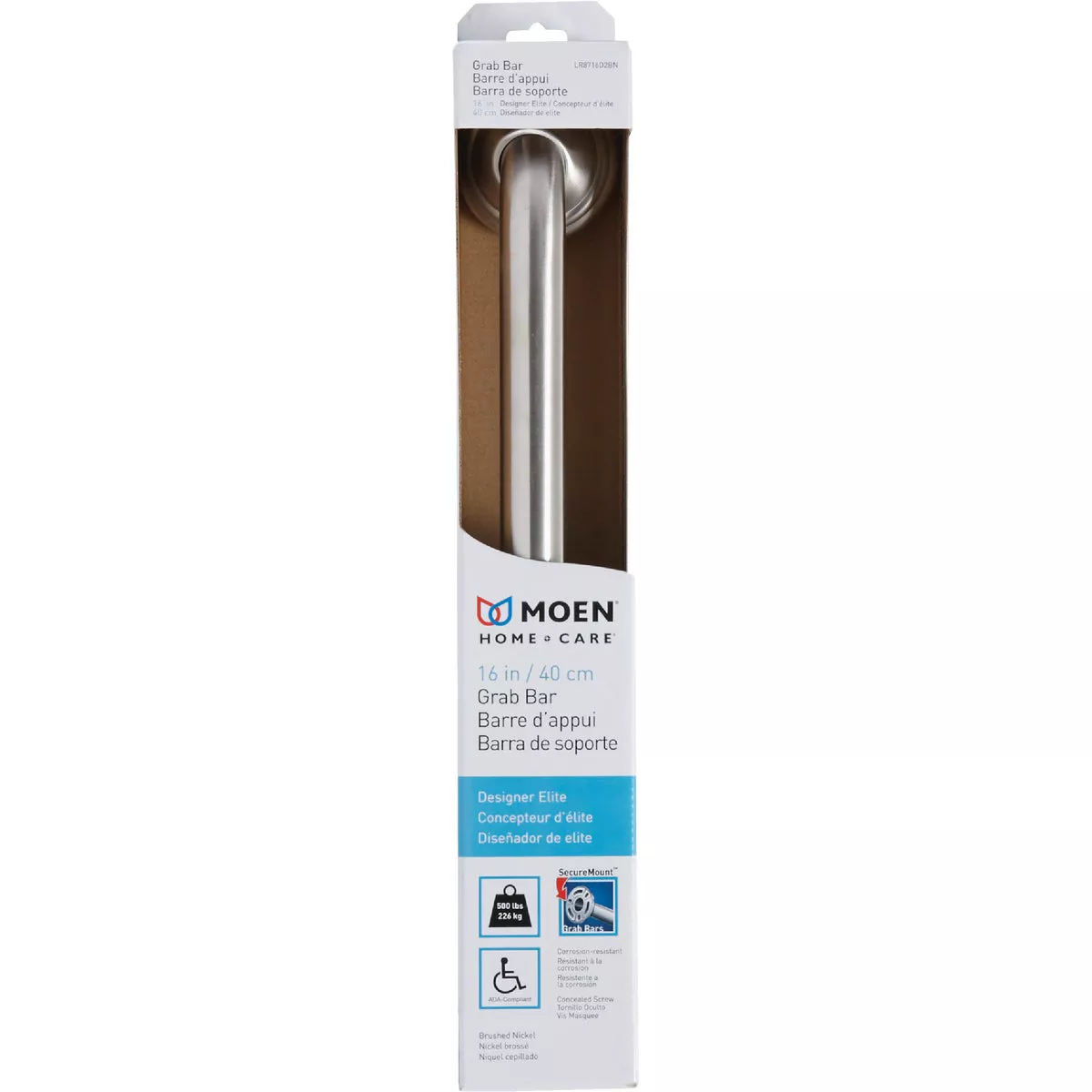 Moen Home Care 16 In. Concealed Screw Designer Grab Bar, Brushed Nickel