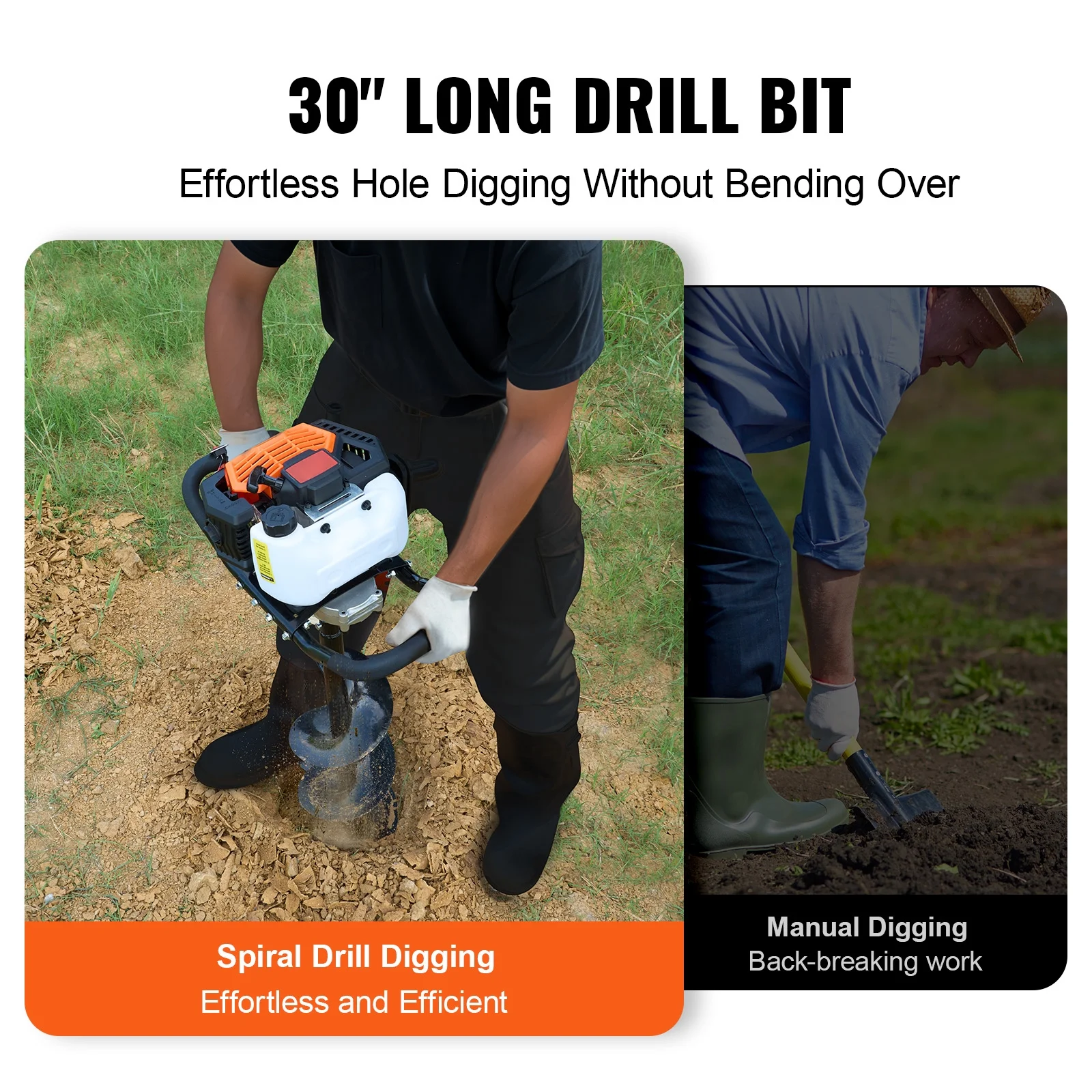KFFKFF Gas Earth Auger, 52CC 1450W, includes 8�� Drill Bit & Extension Rod, Ideal for Garden, Farmland Fence Installation, Orange & Black - Image 7