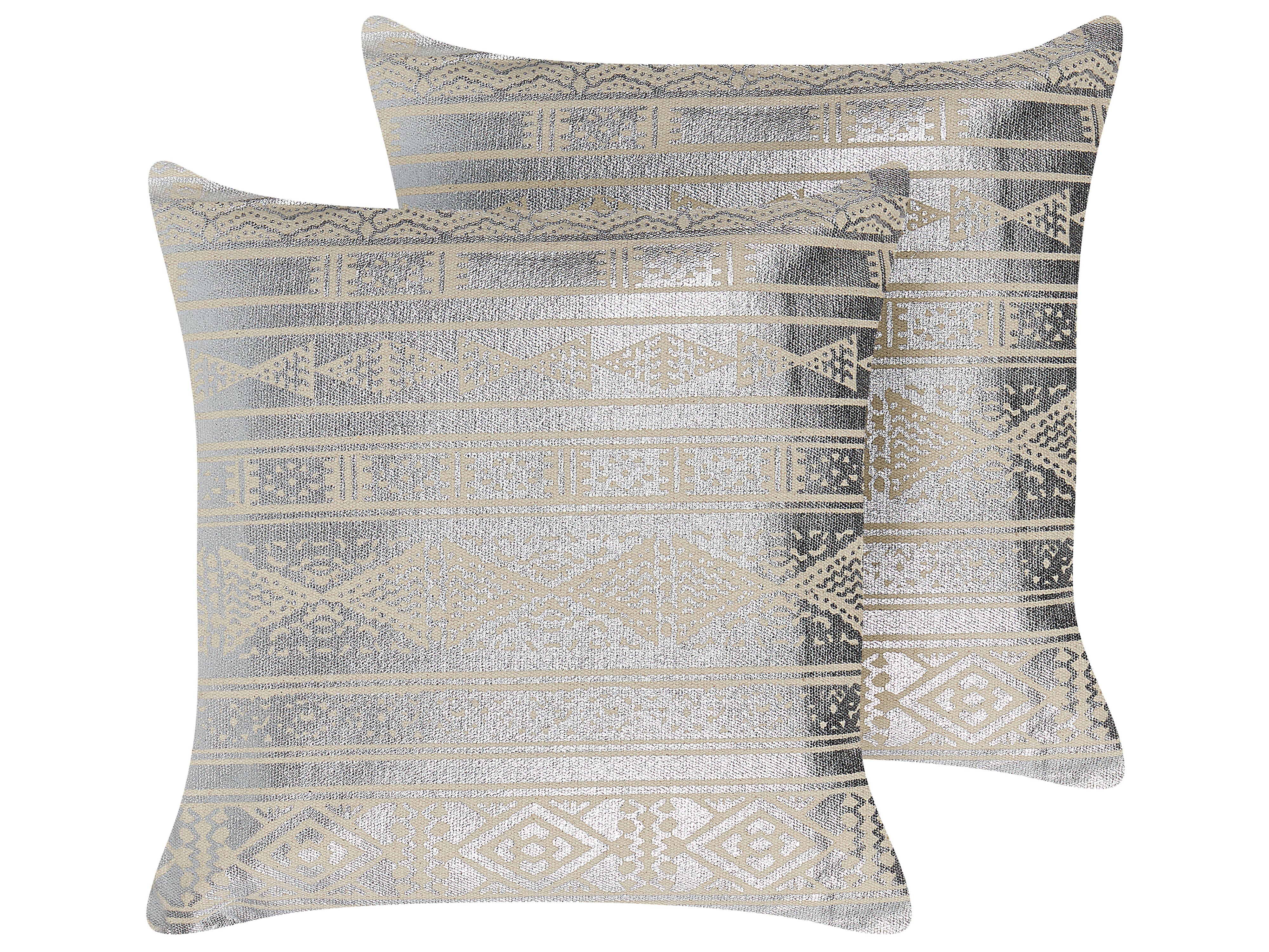 Set of 2 Decorative Cushions OUJDA Cotton 50 x 50 cm Silver Geometric Pattern