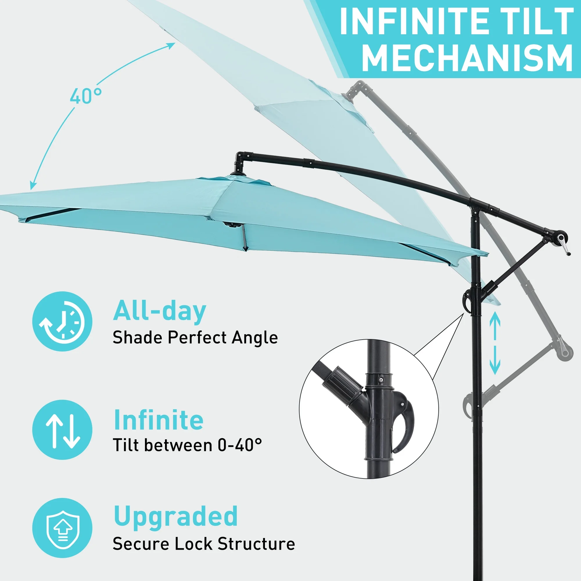 Ainfox 10ft Cantilever Patio Umbrella with Lights, Offset Market Umbrella with Sandbags Weighted Base and Cross Base,Khaki - Image 37