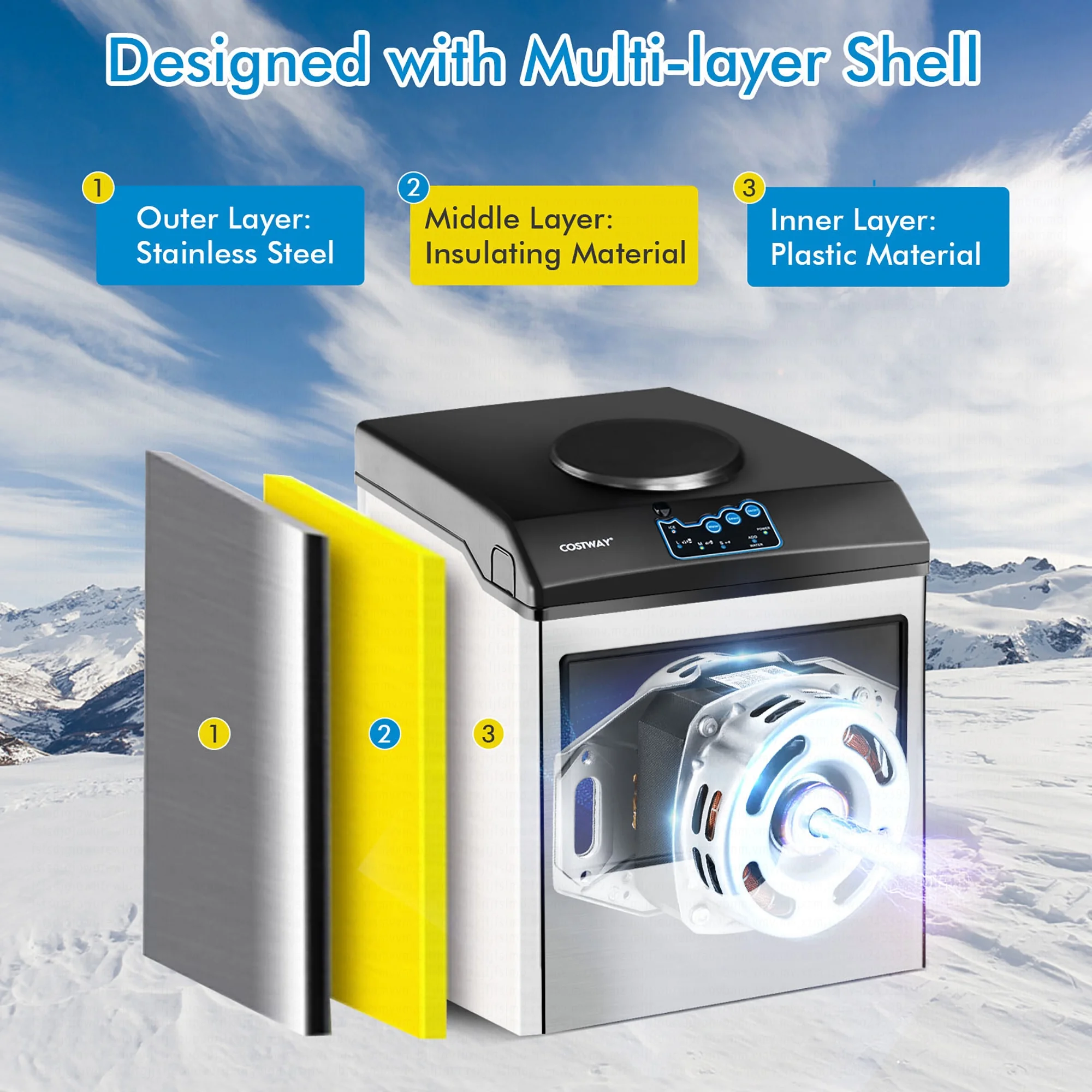 Costway 2-in-1 Stainless Steel Countertop Ice Maker Water Dispenser 48Lbs/24H w/ Scoop - Image 7