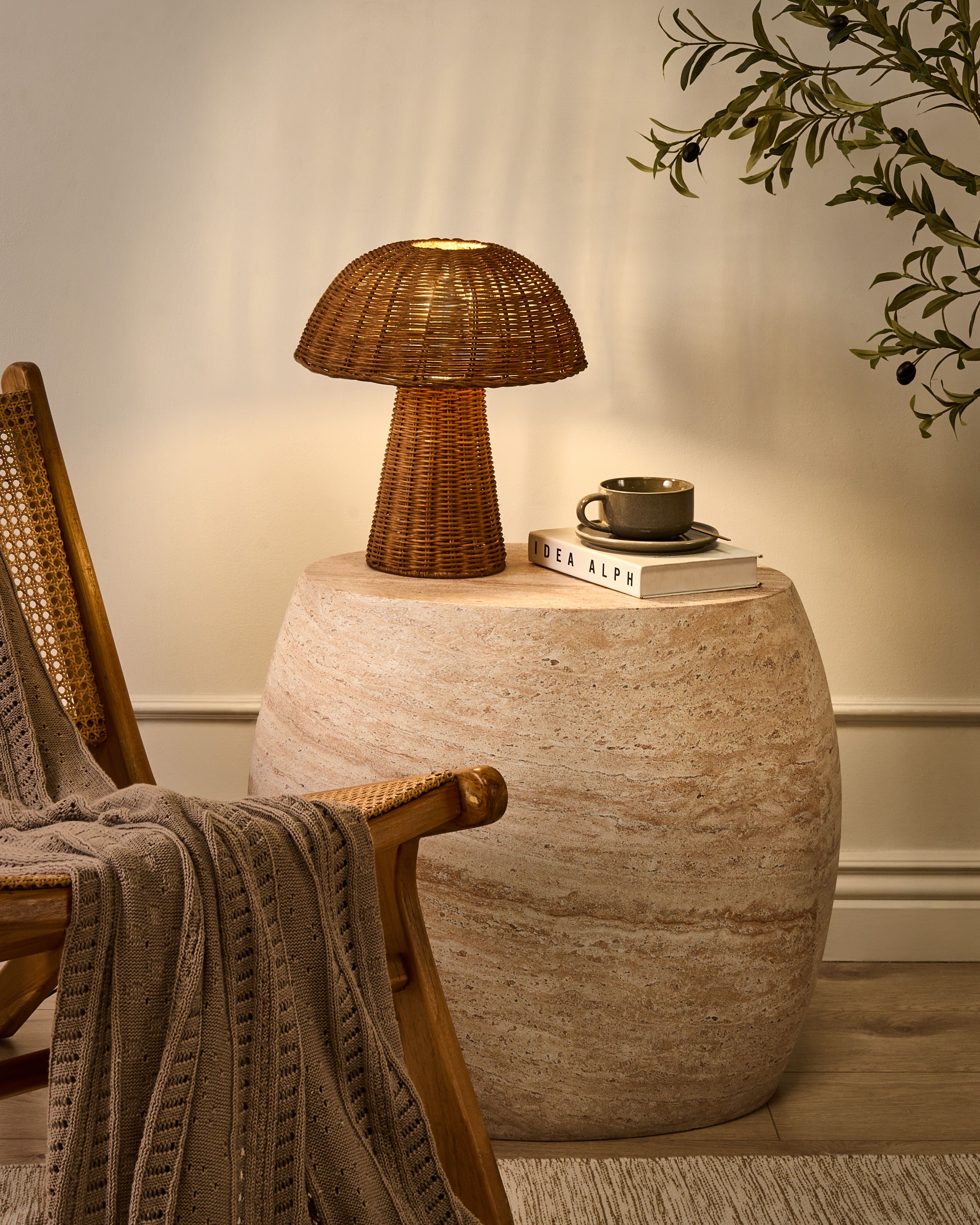 Table Lamp Mushroom ALERO Rattan Natural