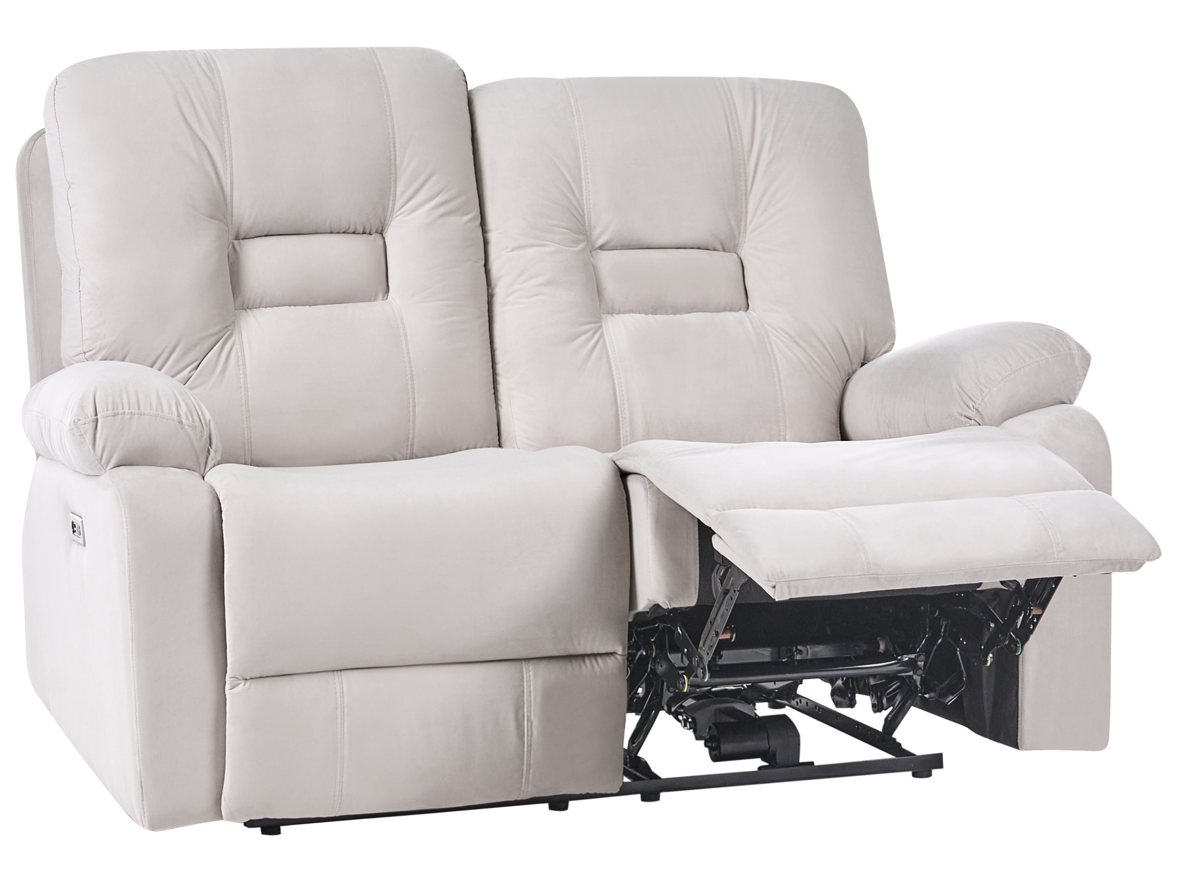 Electric Recliner Sofa 2 Seater BERGEN Velvet Light Beige with USB Port