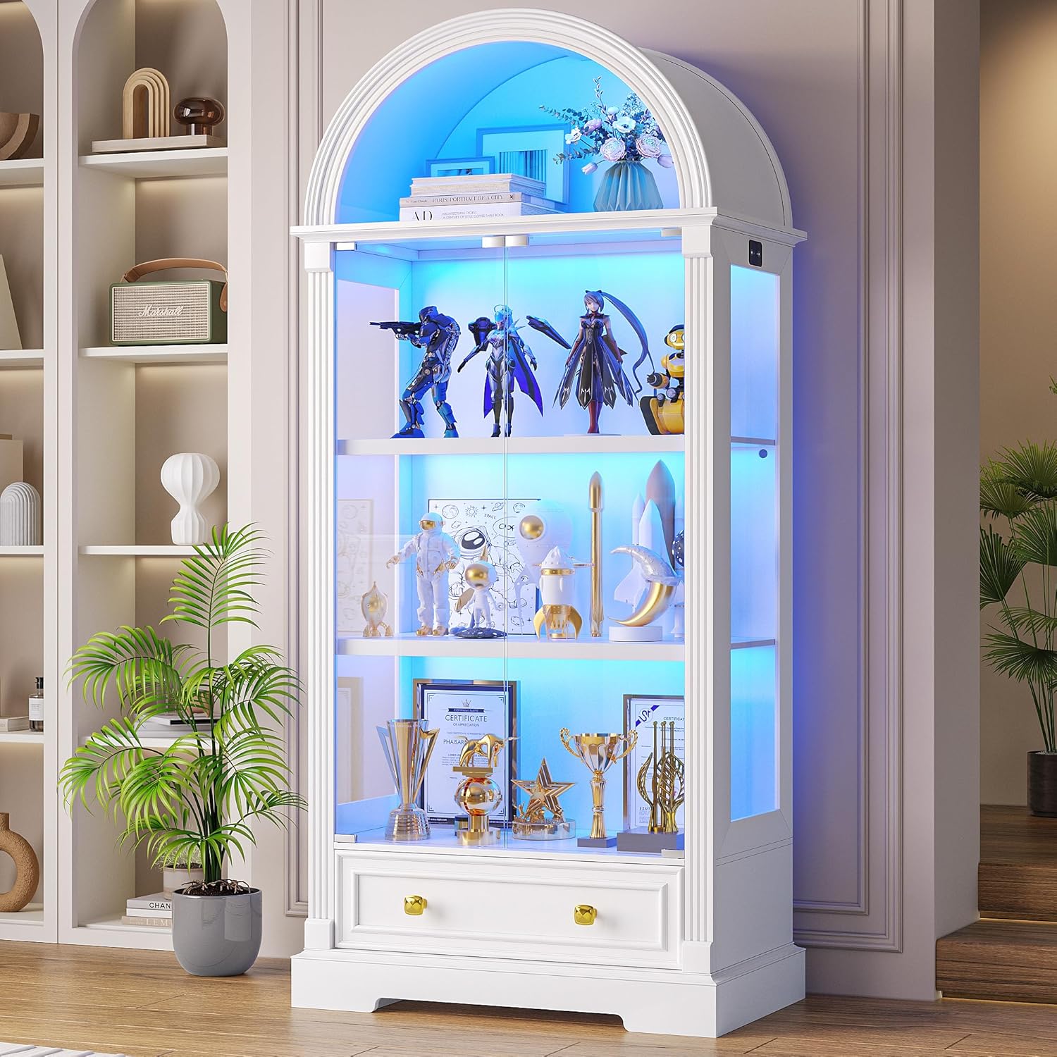 Arched Display Cabinet with Glass Doors, 72