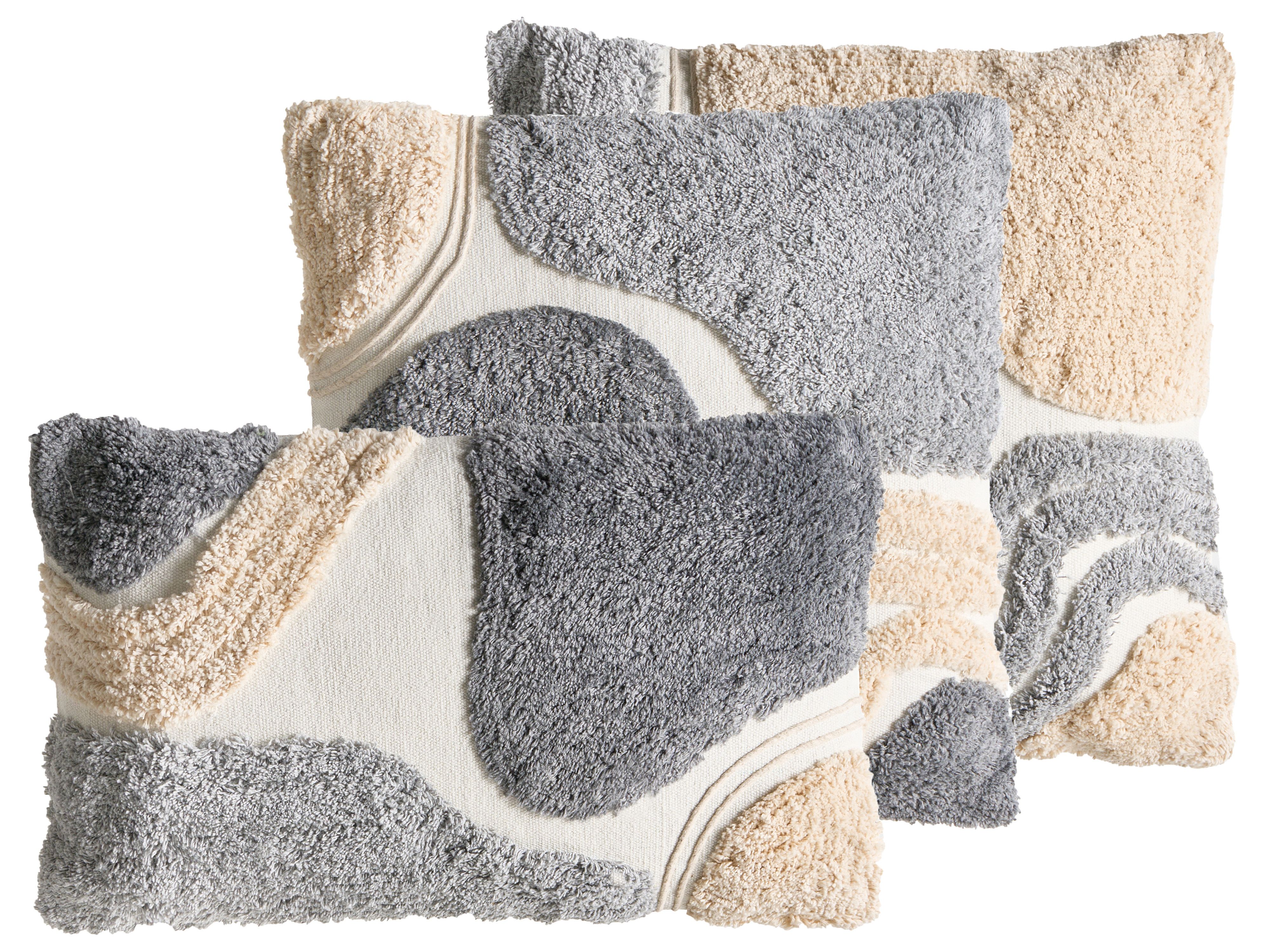 Set of 3 Decorative Cushions ALSTONIA Cotton 30 x 50 cm 45 x 45 cm Grey Abstract Pattern