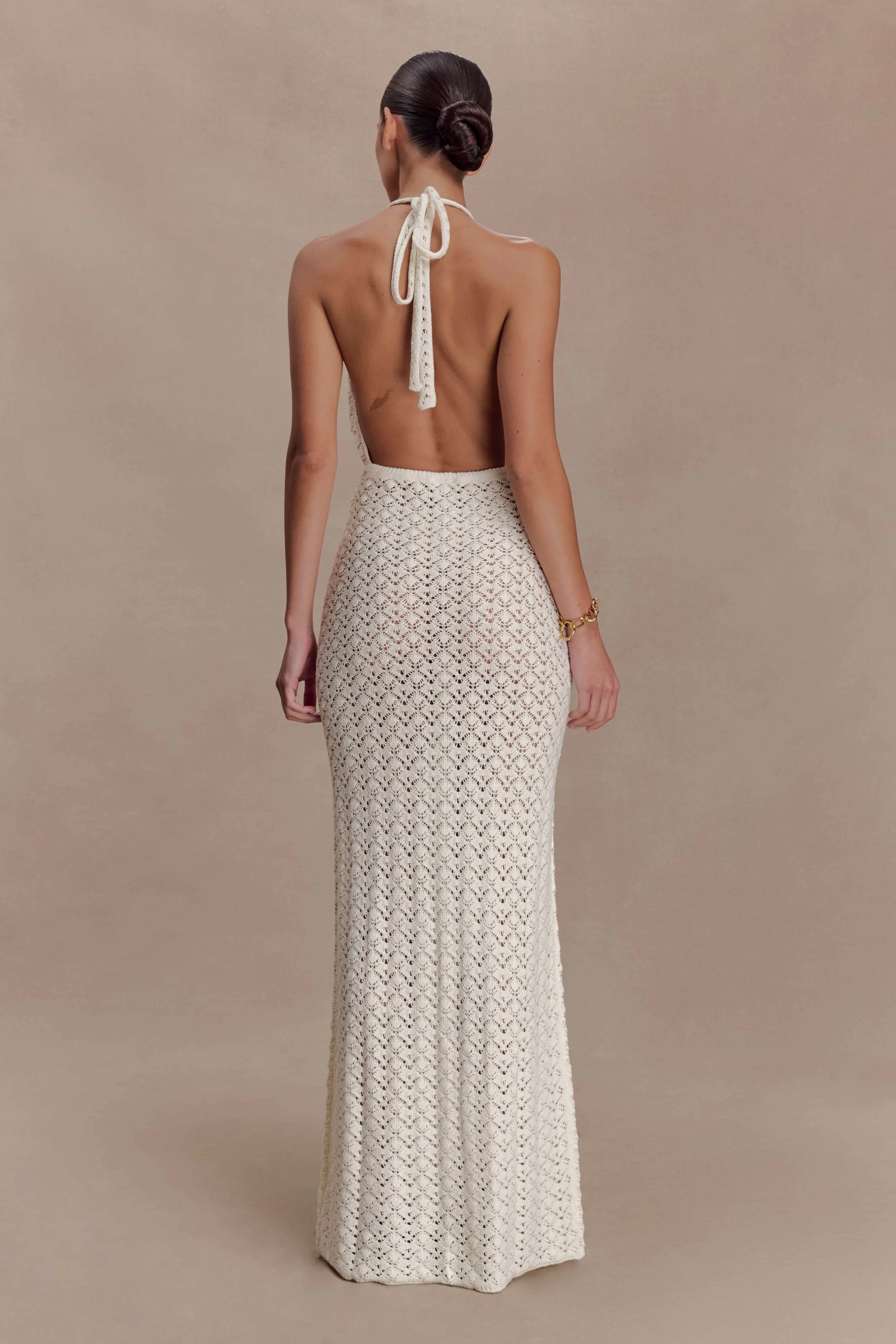 Deeliah Halterneck Crochet Maxi Dress -  Ivory