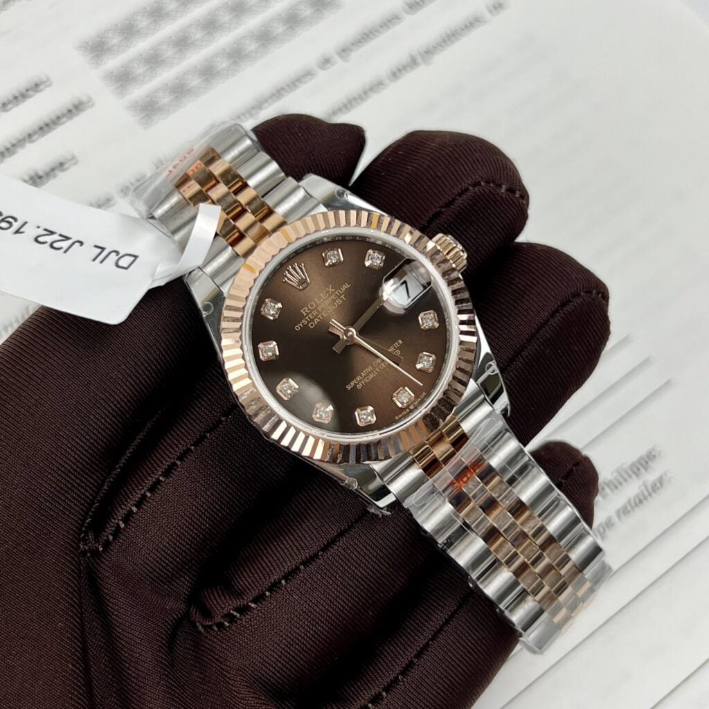 Rolex Replica 1:1 Watch DateJust Women s Genuine Gold Wrapped Brown Dial GM Factory 31mm - Elite Watch Atelier