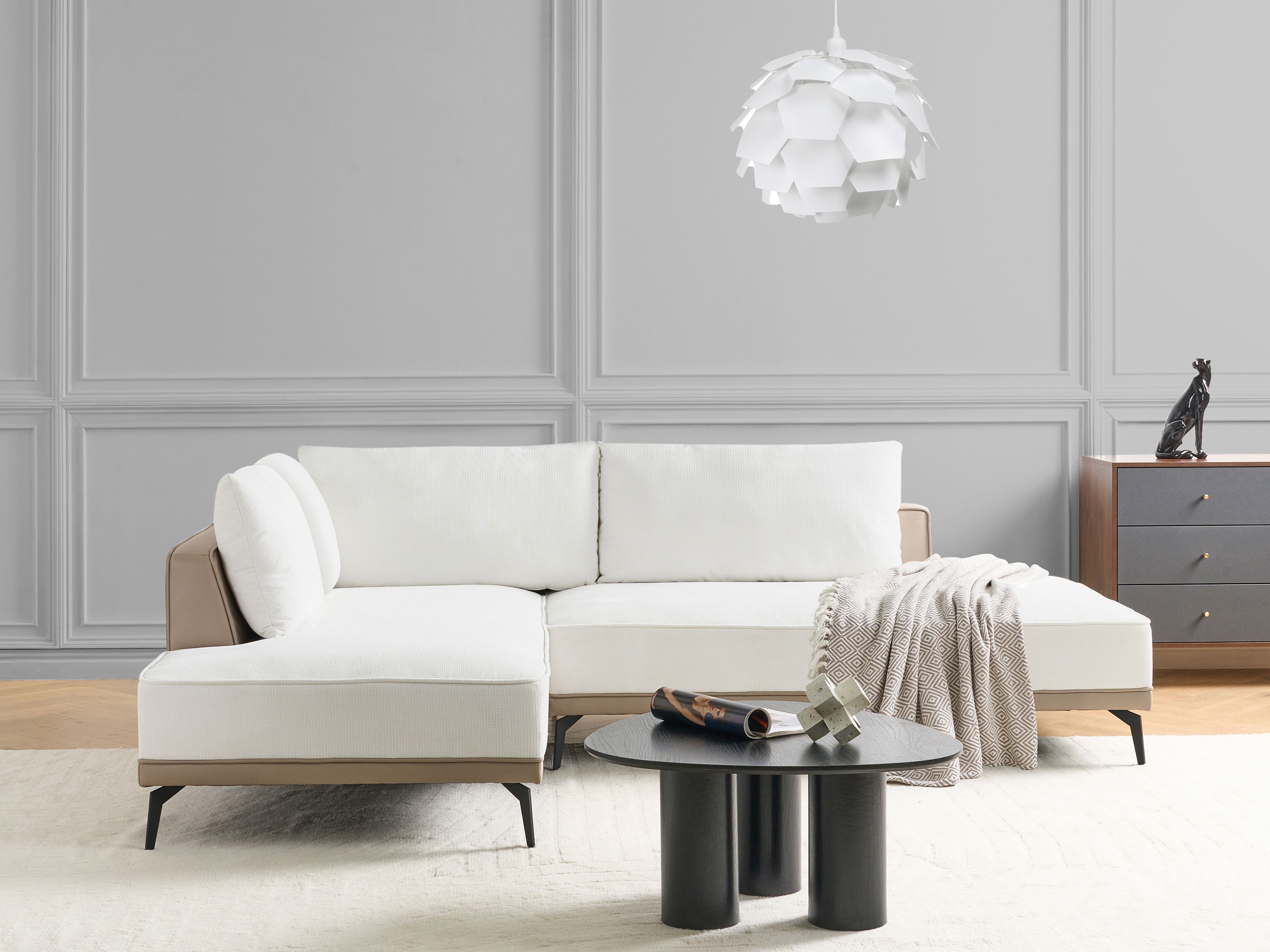 Corner Sofa 3 Seater MYKEN Fabric Off-White Right Hand