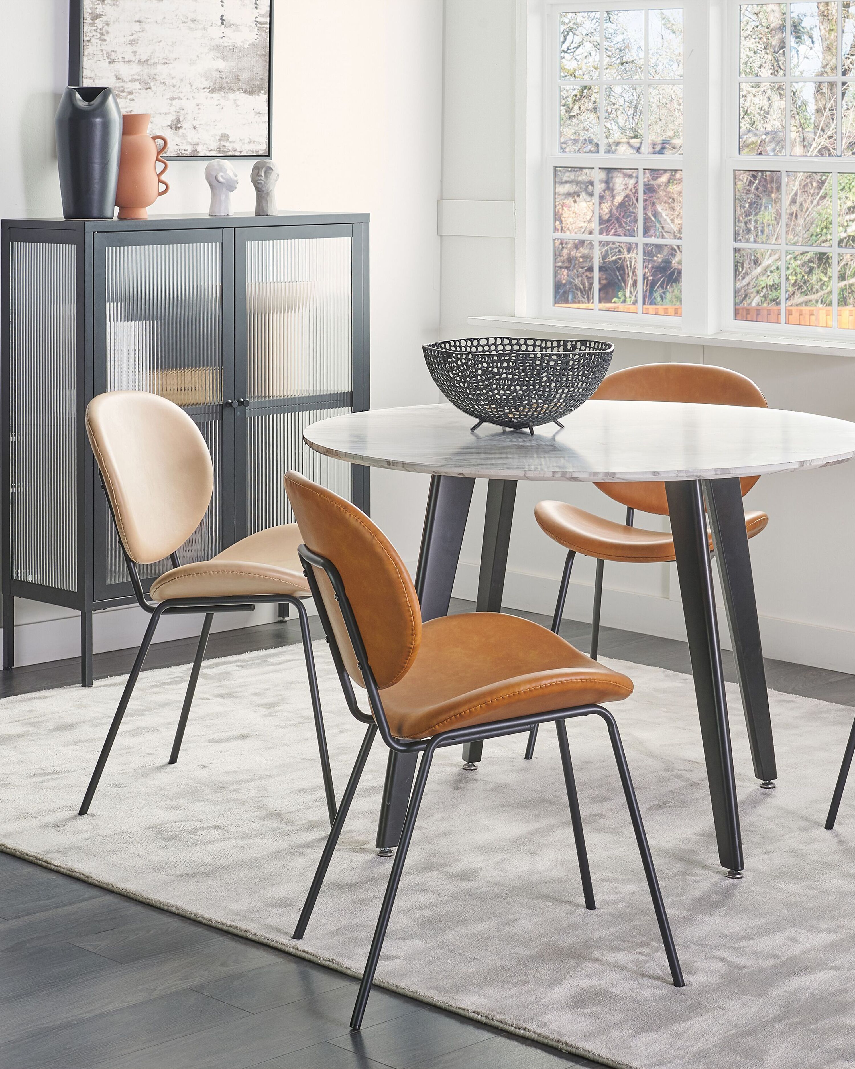 Set of 2 Dining Chairs LUANA Faux Leather Golden Brown