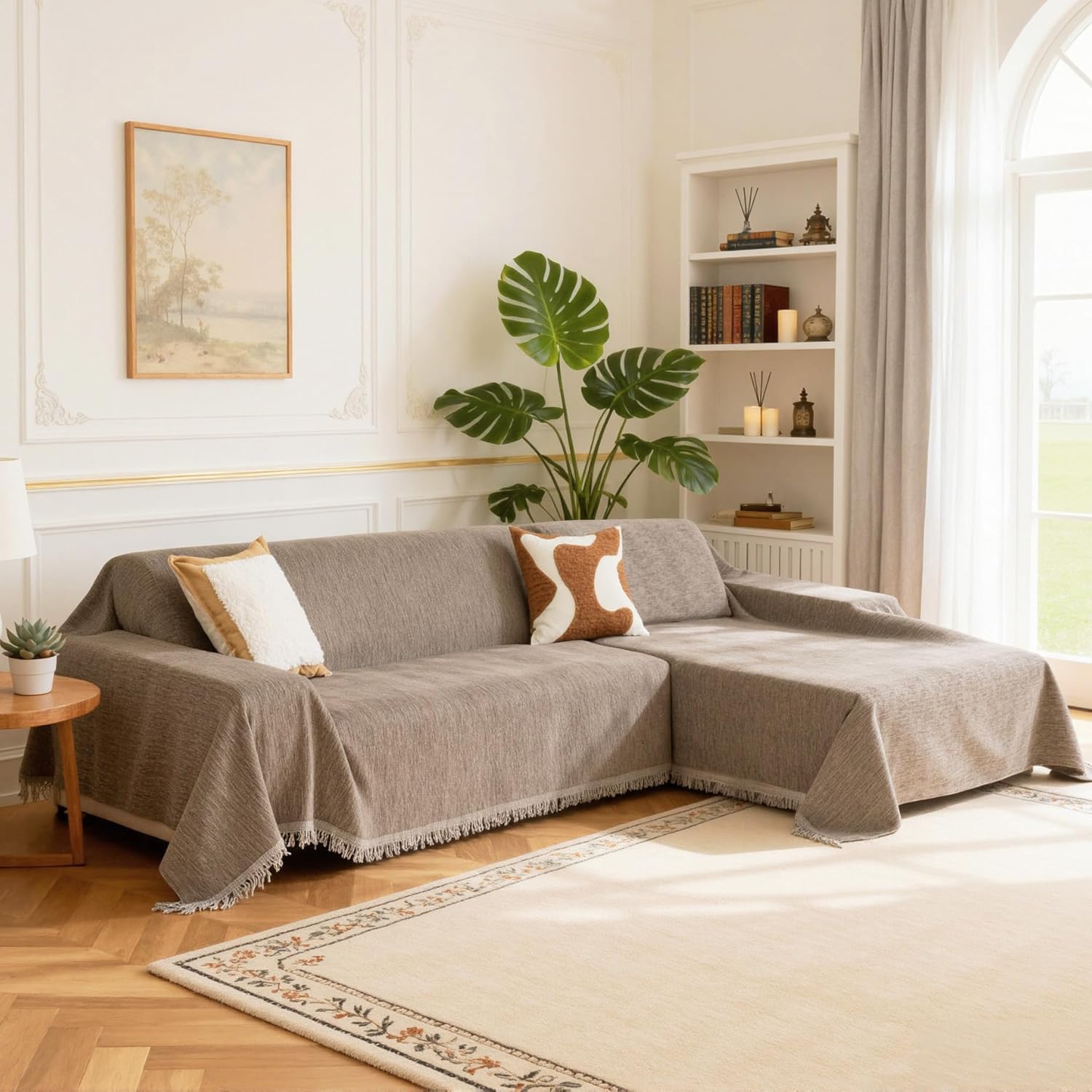 MEETSKY Couch Covers for Sectional Sofa, Chenille Couch Covers for L Shape Sofa Cover Washable, 2 Pieces Sofa Slipcover for 3-4 Cushion Couch, Furniture Protector (XX-Large, 71