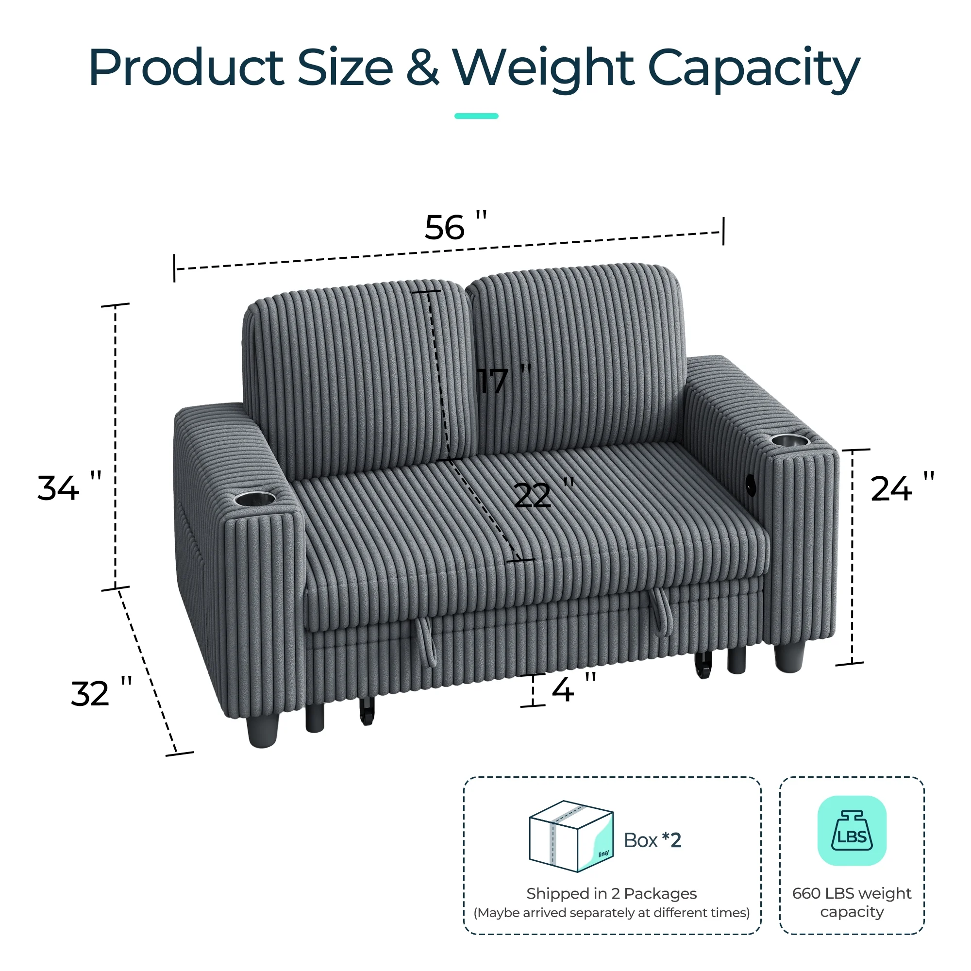 Linsy Home Plush Corduroy Pull Out Couch Chaise Lounge, Convertible Loveseat Sofa Couch With Usb & Cup Holder, Green - Image 17