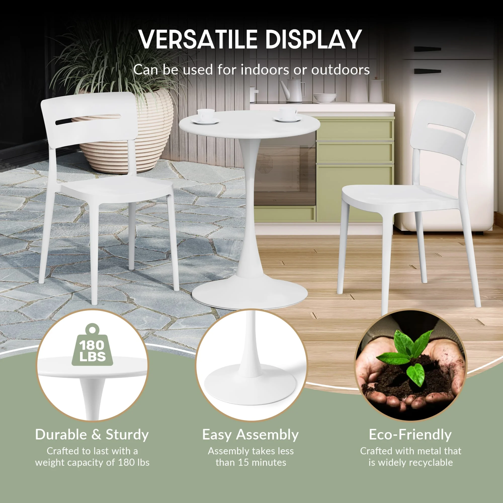 WestinTrends Playa 3-Piece Outdoor Round Metal Dining Table Set And Stackable Resin Patio Dining Side Chairs, Olive Green - Image 29