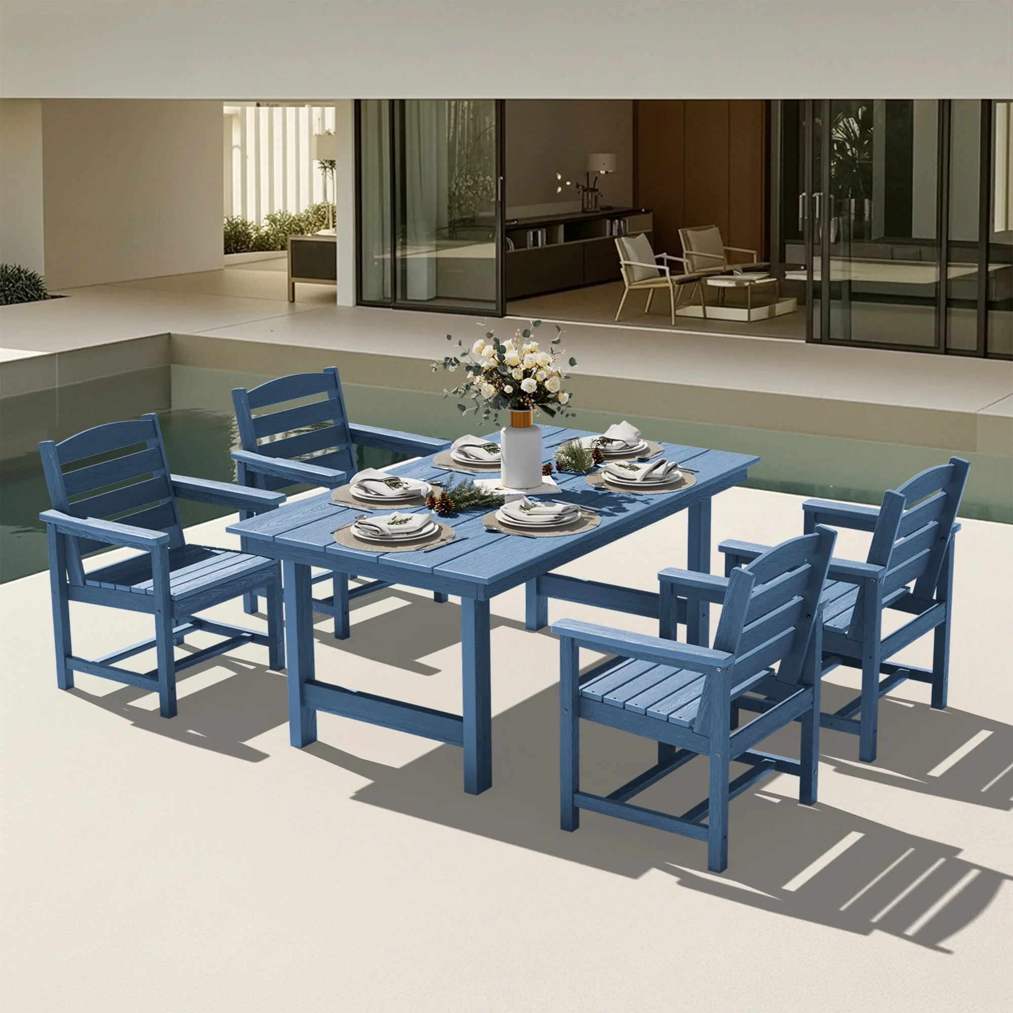 KINGYES 7-Piece Outdoor Dining Set, HDPE Patio Table and Chairs with Umbrella Hole, Gray - Image 43