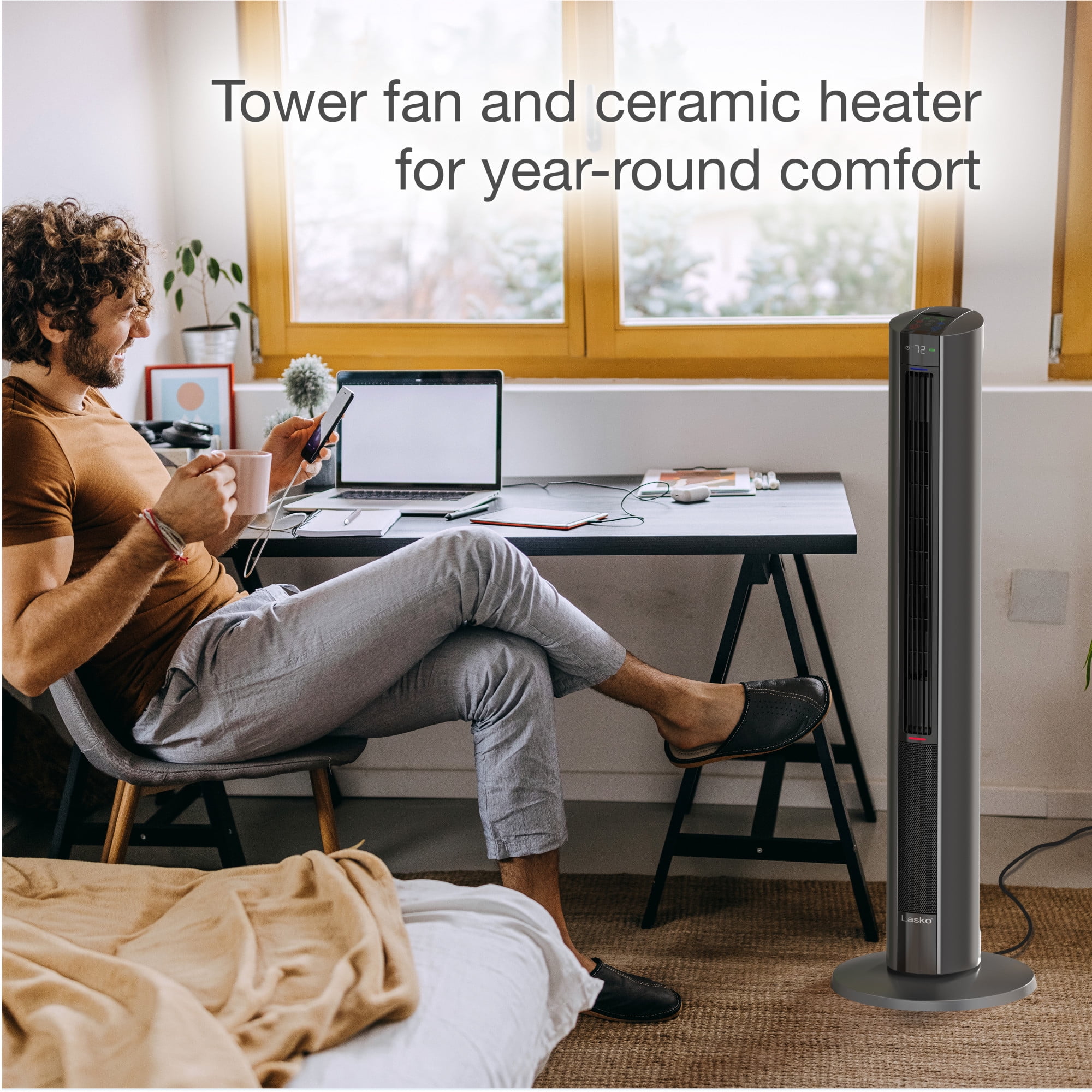 Lasko 42" 1500W All Season Tower Fan & Space Heater with Timer and Remote, White, FH500 - Image 34