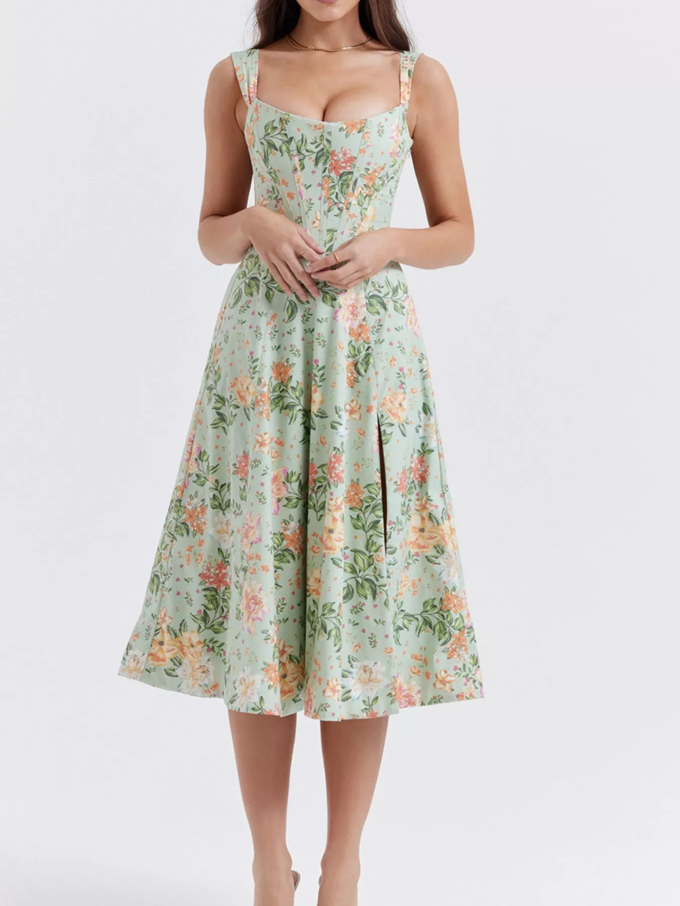 Floral Print Midi Dress with Slit - ZKZOOK
