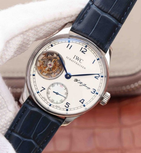 Replica IWC AZ Portuguese Tourbillon White Dial Blue Markers - Elite Watch Atelier