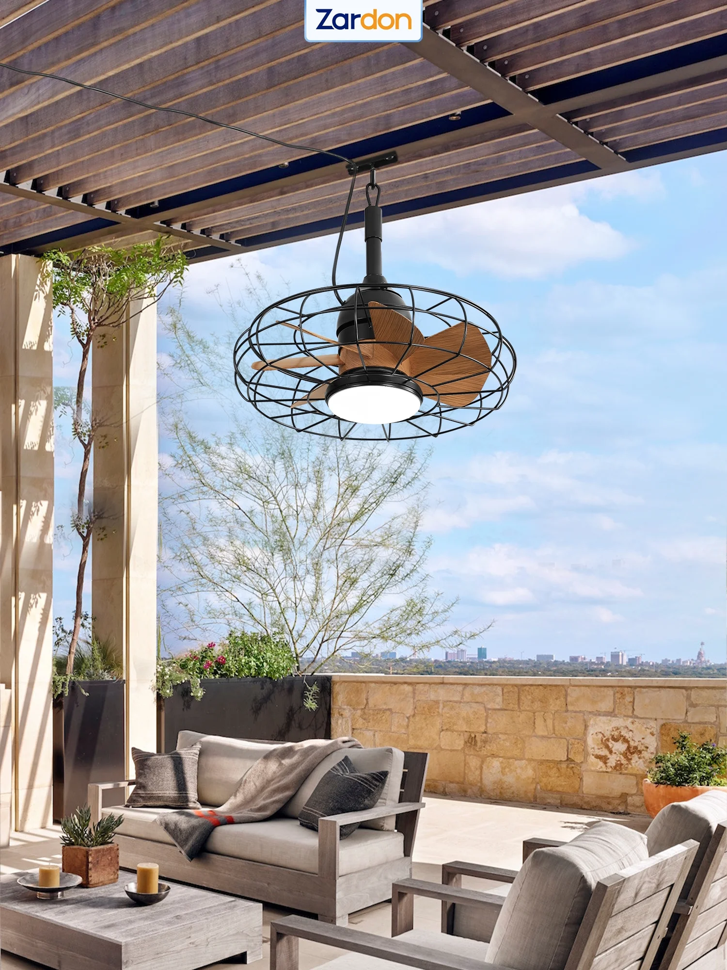 Zardon 20" Outdoor Ceiling Fan with Light and Remote, 7 Blades Caged Waterproof Gazebo Fan for Patio, Porch, Pergola Canopy, App Control - Image 36