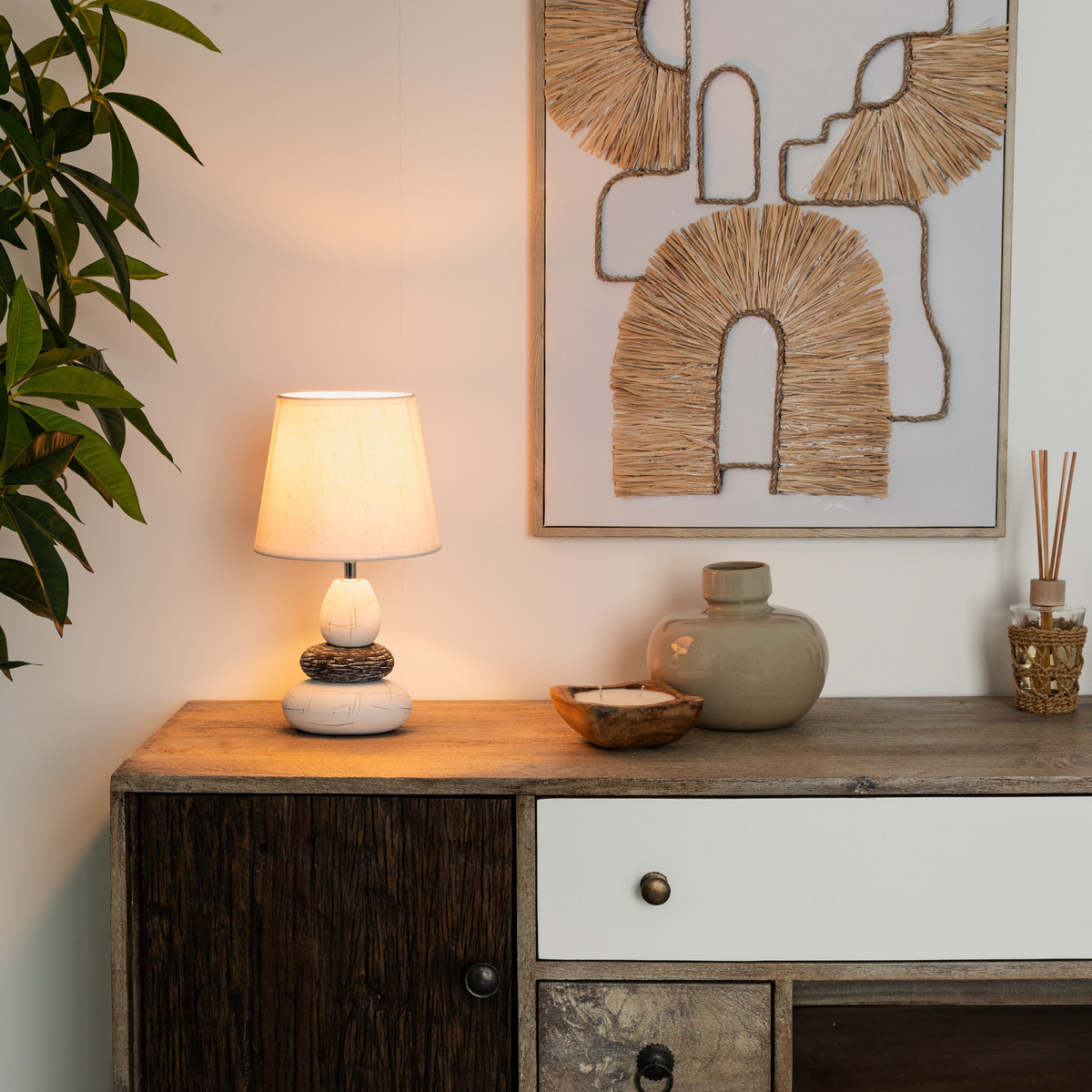 Ceramic lamp "Clary" Ivory white, H.33 cm