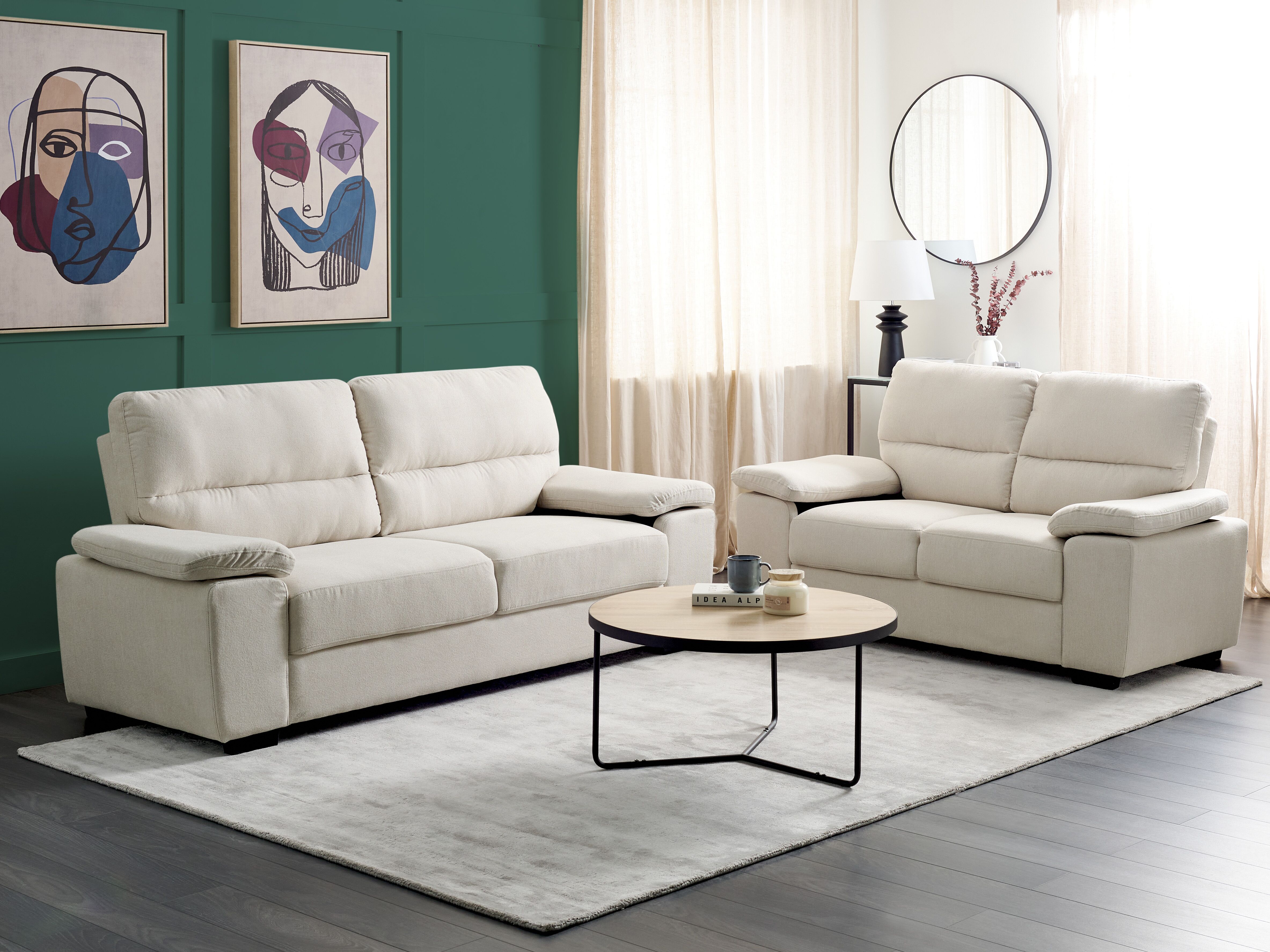 Living Room Set 5 Seater VOGAR Fabric Light Beige