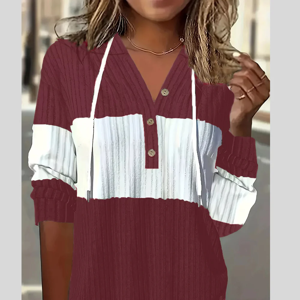 Color Block Drawstring Long Sleeve Hoodie - ZKZOOK