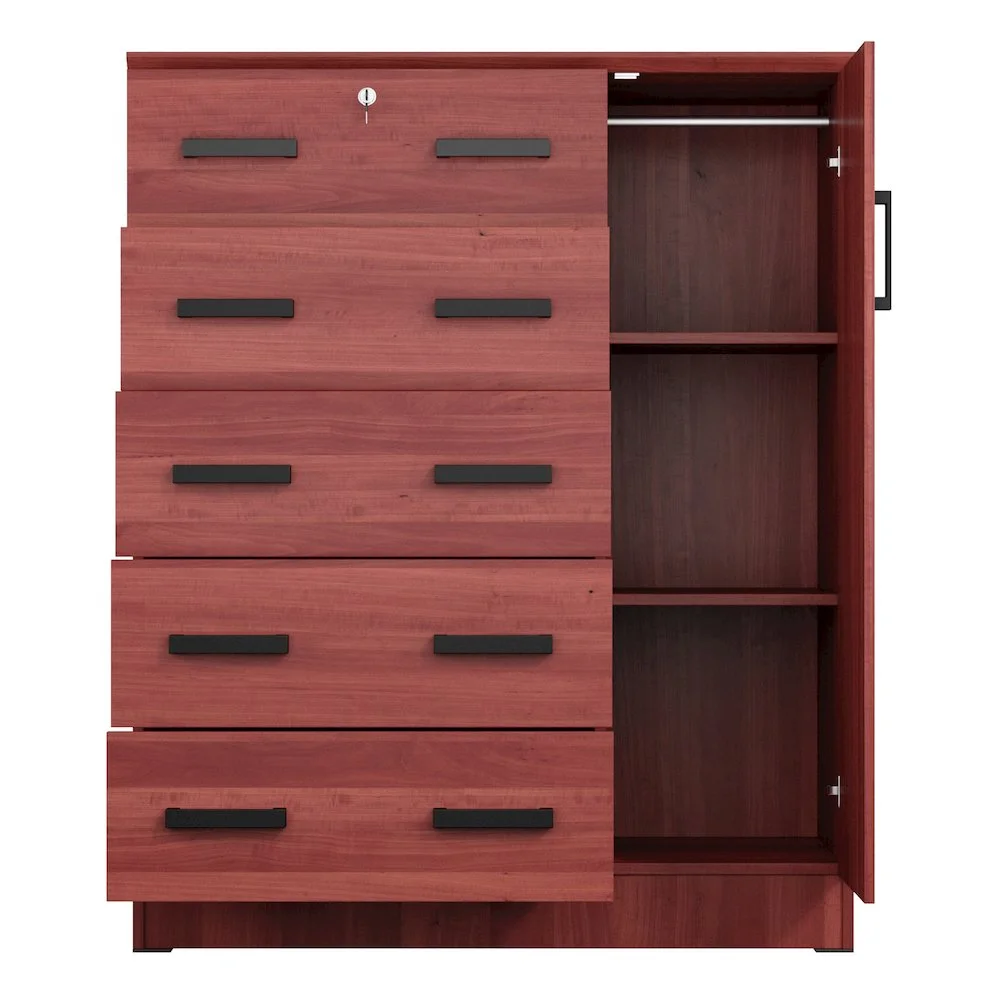 Better Home Products JCF Sofie 5 Drawer Wooden Tall Chest Wardrobe in Mahogany - Image 11