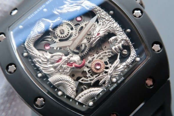 Replica Richard Mille RM057 Dragon Phoenix PVD SS Case Silver Dragon Dial Black Rubber Strap - Elite Watch Atelier