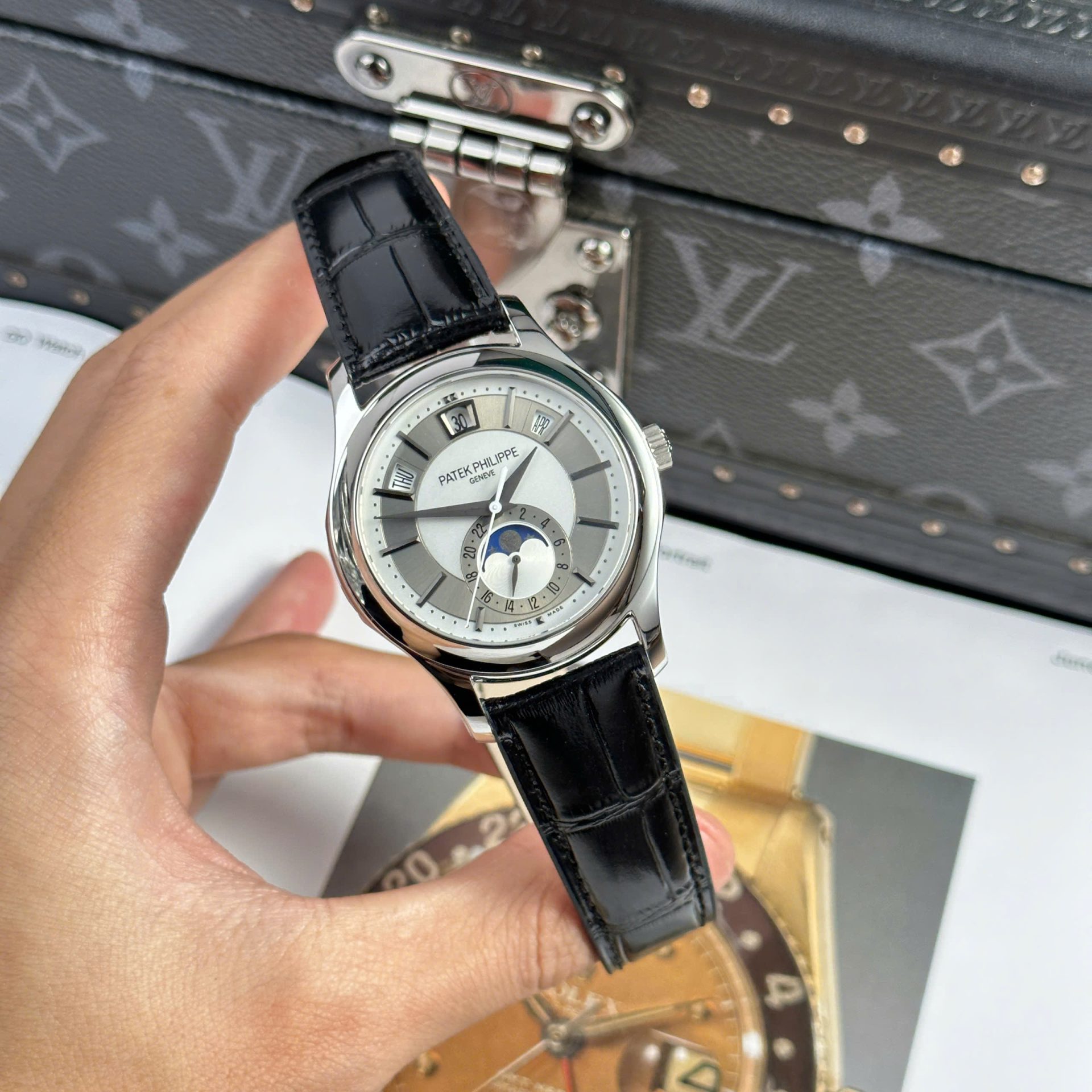 Patek Philippe Complications 5205G Replica Watch Leather Strap 40mm - Elite Watch Atelier
