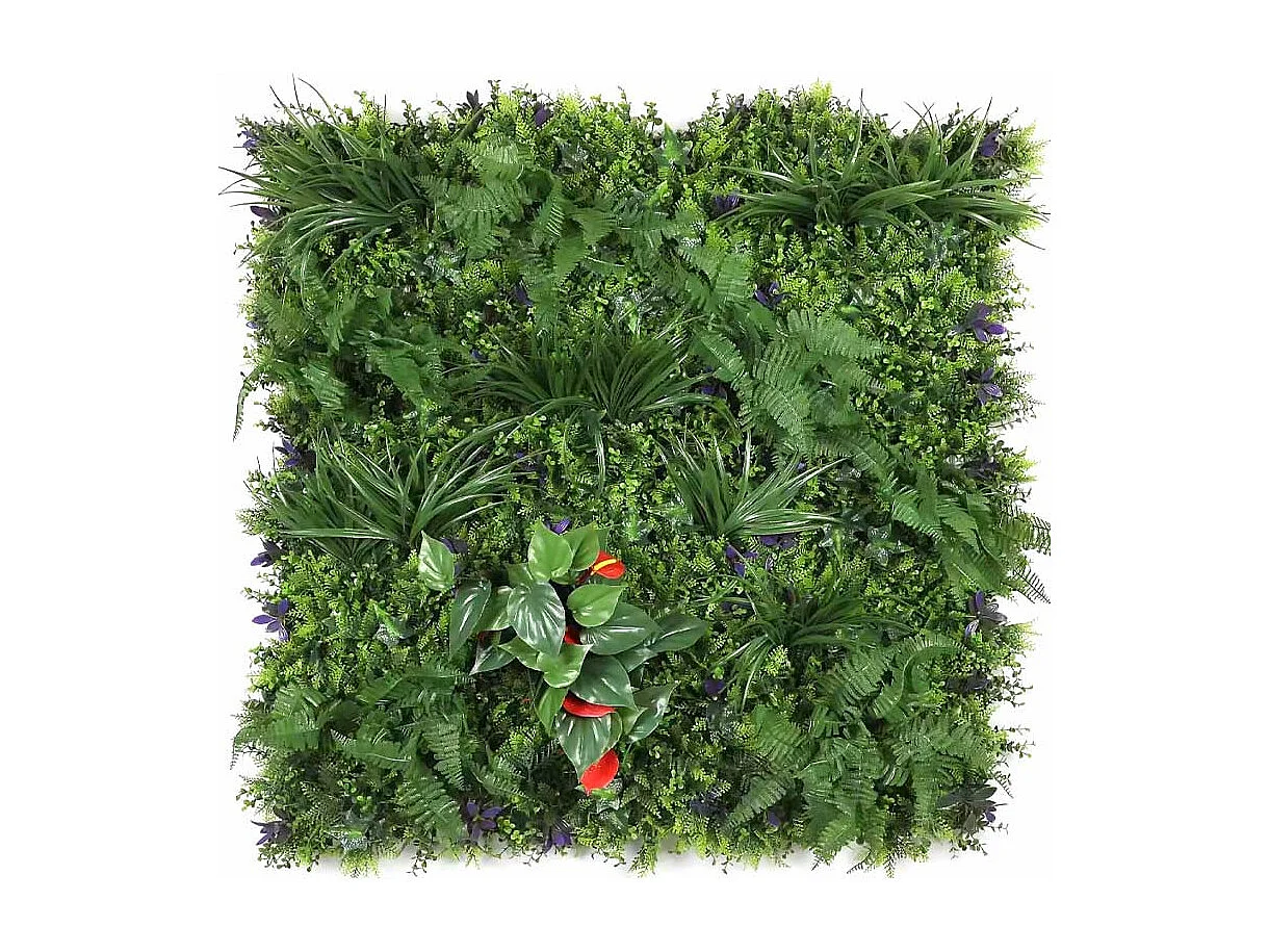 Mur végétal artificiel - Modèle fleur rouge - Dimensions : 100 x 100 cm
