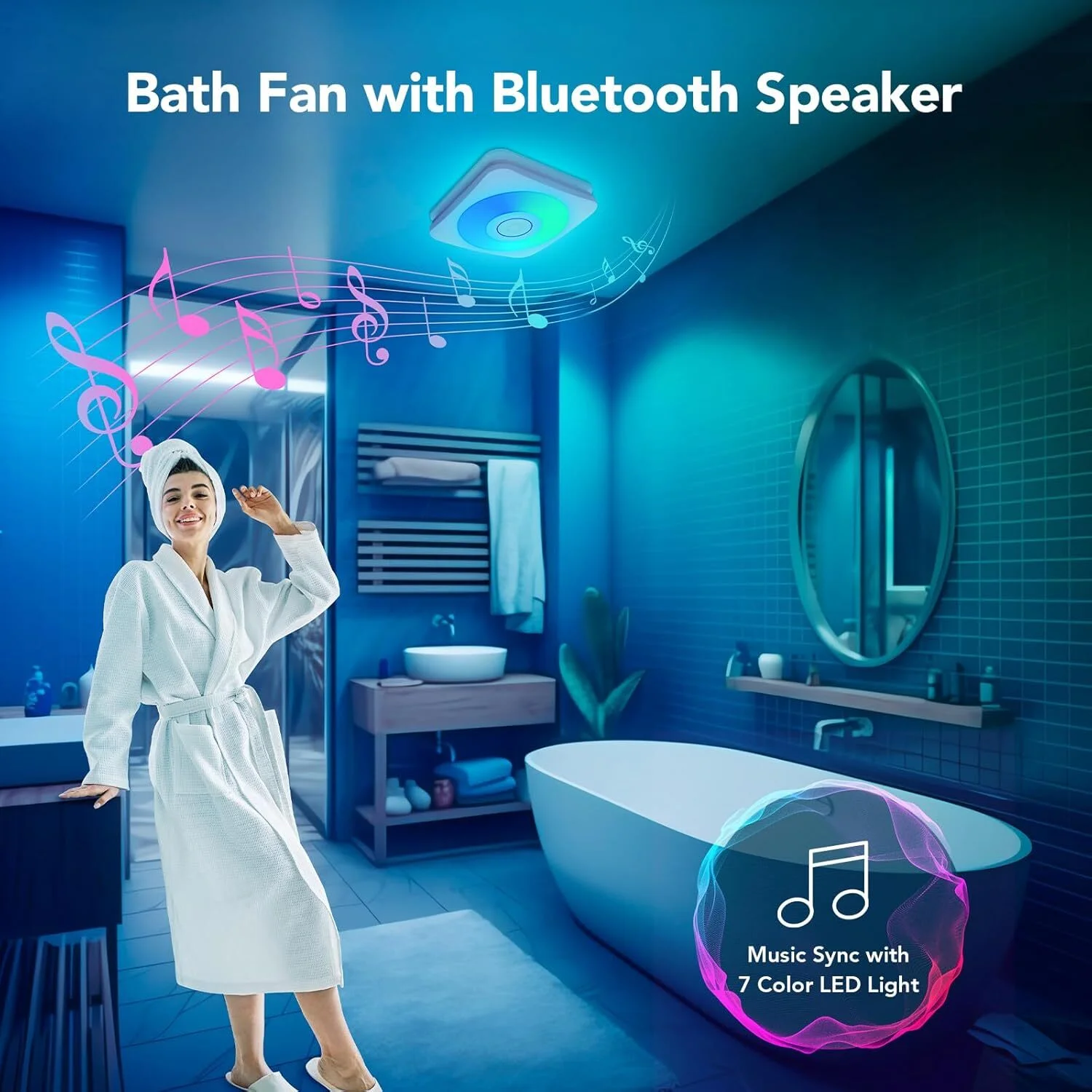 OREiN Bathroom Fan with Bluetooth Speaker, 110/160 CFM 1.0 Sones Bathroom Exhaust Fan with Light, 40W Shower Vent Fan with Light & Remote, 1500lm LED Light 2700K/4000K/6500K & Nightlight, Music Sync - Image 5