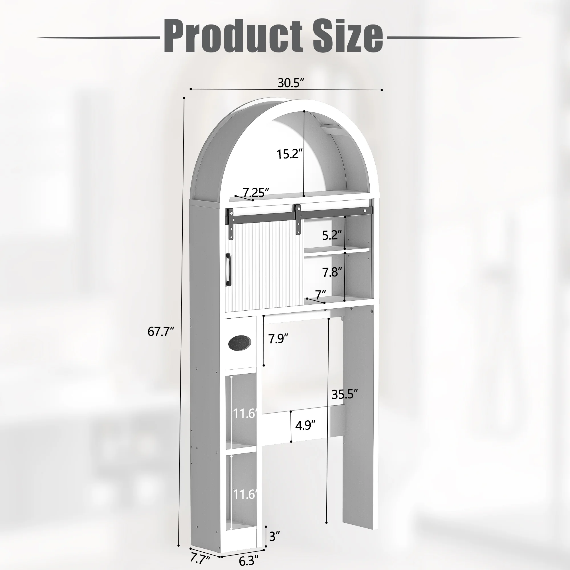HARIPUL Over The Toilet Storage Cabinet w/ Unique Wood Grain & Arc Design, Freestanding Bathroom Shelf Organizer Space Saver w/ Doors & Anti-Tip Device, Wood Color - Image 17