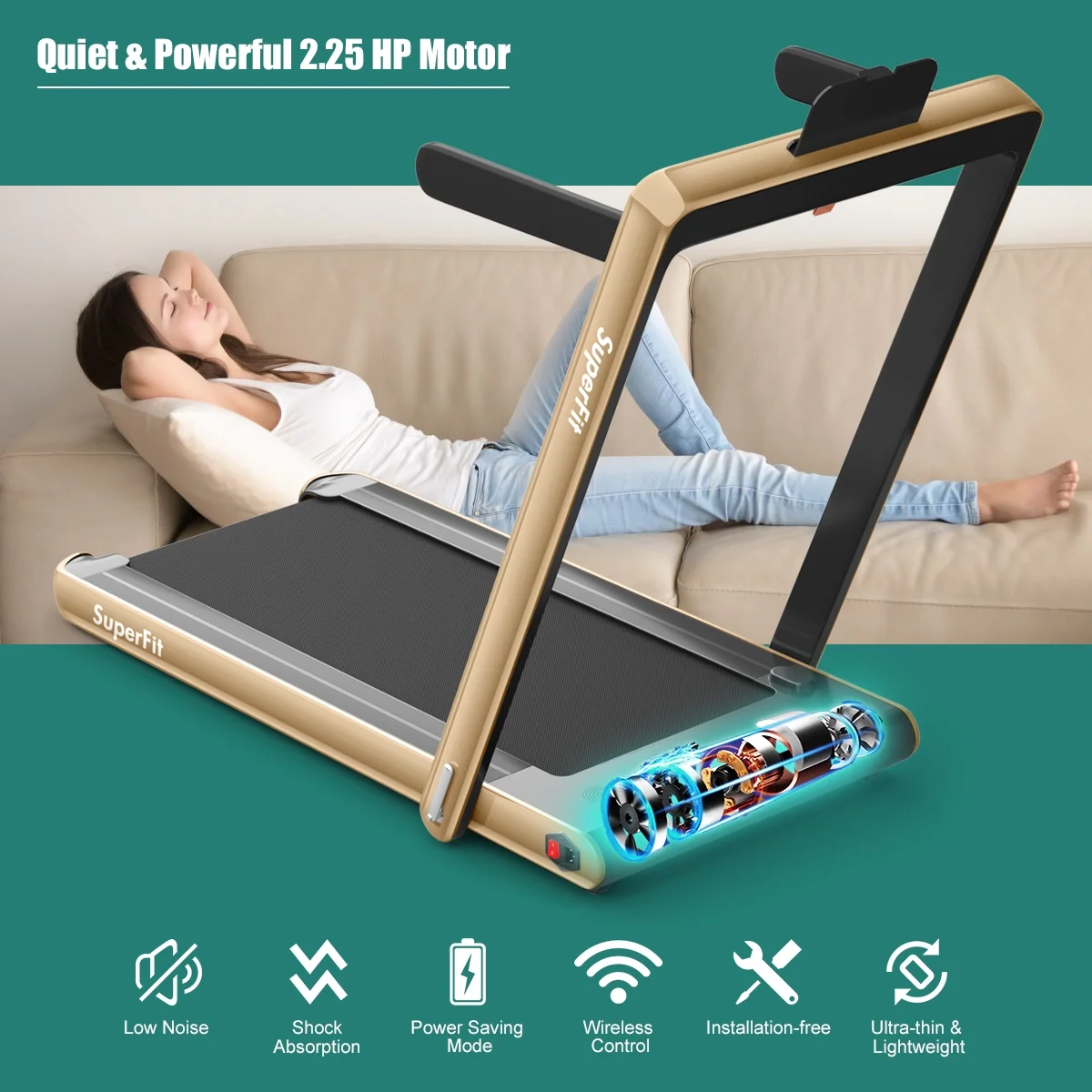 Gymax 2 in 1 Folding Treadmill 2.25HP Running Machine w/ Dual Display APP Control Black - Image 62
