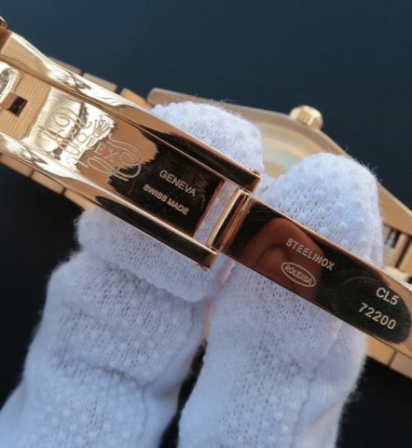 Replica Rolex Day-Date II RG Diamonds Full Bezel/Dial Roman Markers RG Bracelet A3255 - Top club