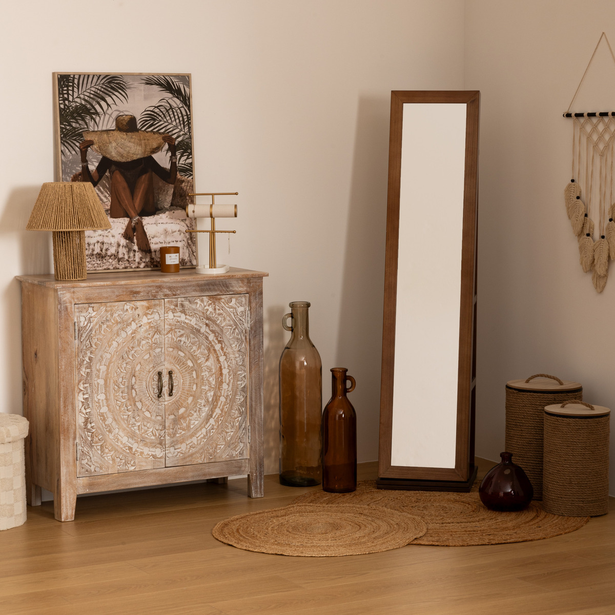 Glass bottle vase "Yana" Light pink, H.75 cm