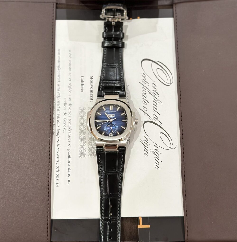 Patek Philippe Nautilus 5726 Replica 1:1 Watch Blue Dial Leather Strap GRF 40.5mm - Elite Watch Atelier