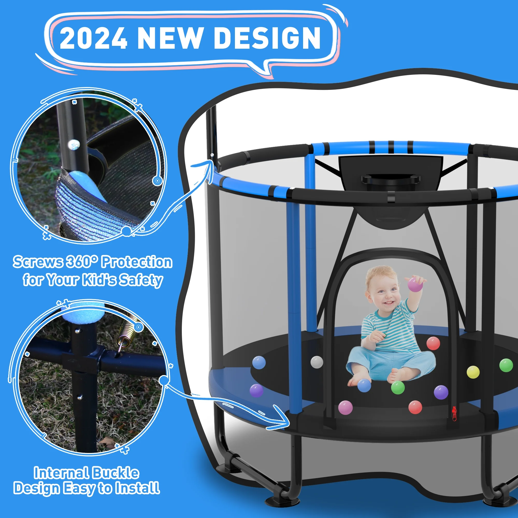CITYLE Trampoline for Kids 600LBS 60'' 5FT Toddler Trampoline Indoor Outdoor with Basketball Hoop, Swing, Adjustable Bar, Mini Small Trampoline with Enclosure, Gifts for Toddlers, Boys & Girls - Image 30